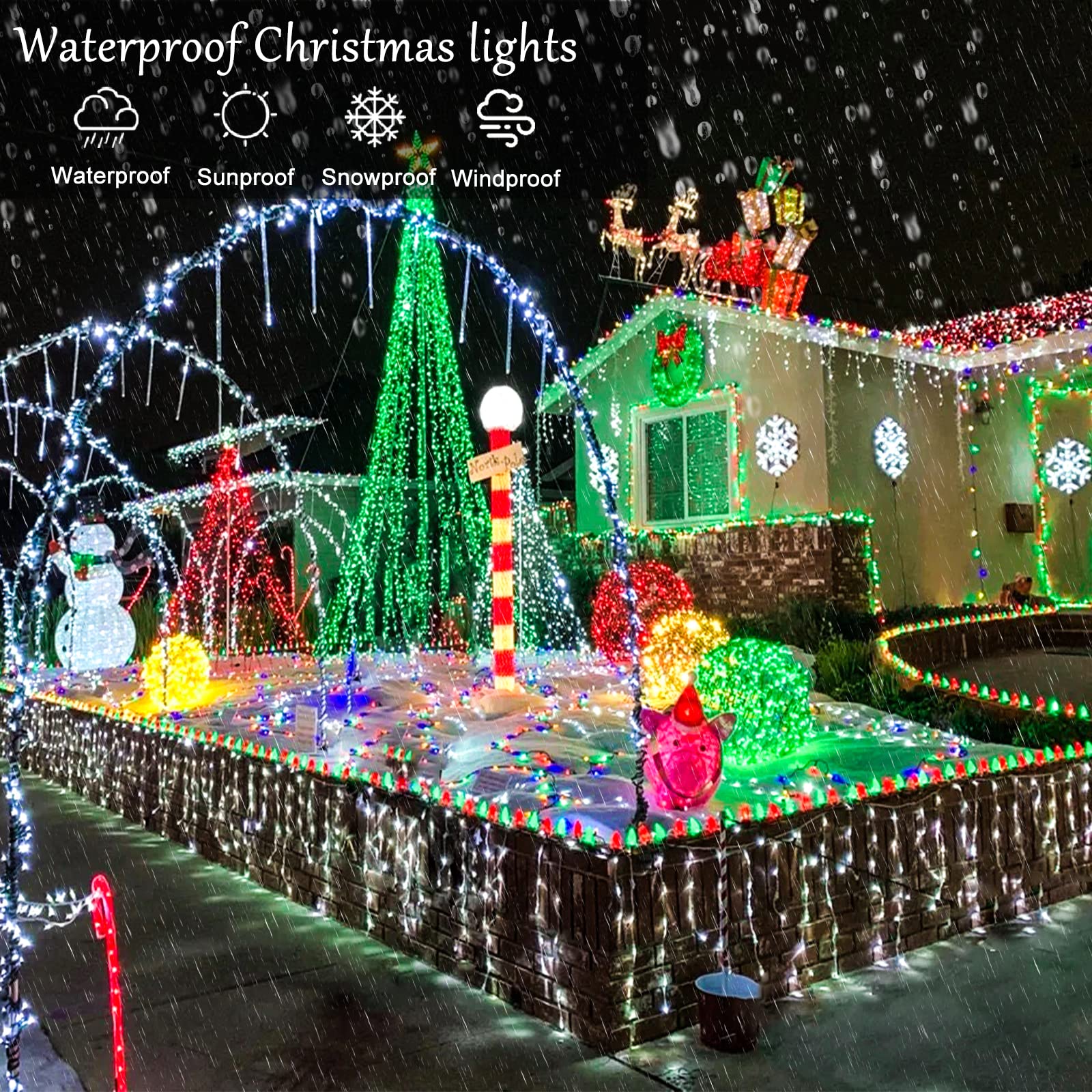 400 LED Icicle Christmas Lights Outdoor 33ft - Waterproof Plug-in Twinkle Lights with 8 Modes & Timer for Holiday Decor, Wedding, House - Cool White | Perfect for Roof, Garden, Patio, and Indoor Christmas Decorations