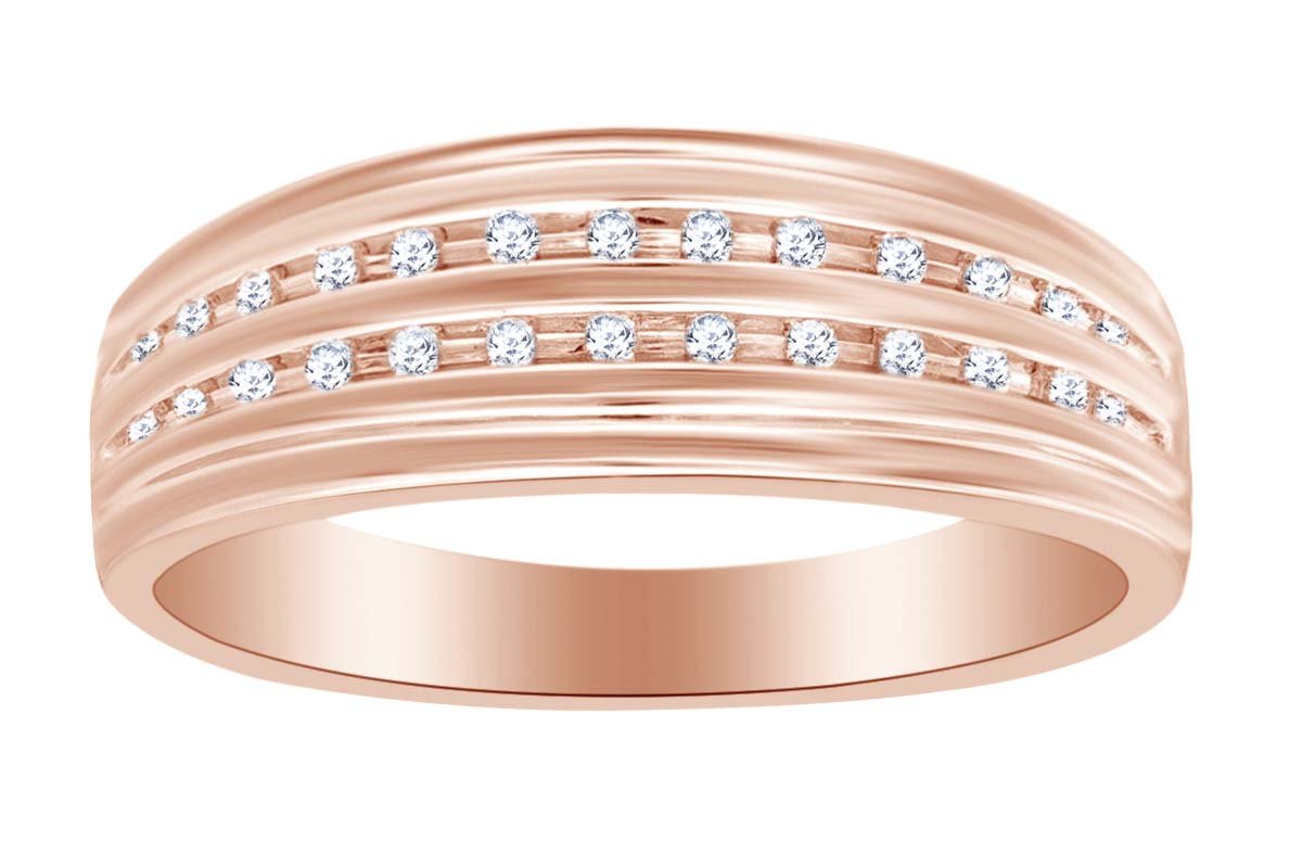 AFFY Round White Natural Diamond Double Row Wedding Band Ring in 925 Sterling Silver (0.10 cttw) - Elegant Bridal Jewelry for Engagement, Anniversary & Special Occasions