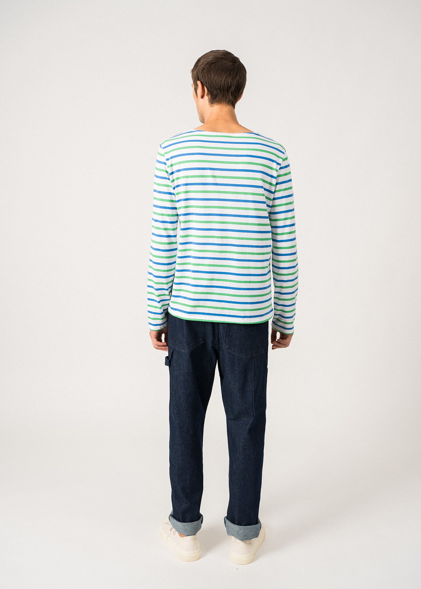 MINQUIERS MODERN Tri-Color Striped Shirt - Lightweight Cotton Unisex T-Shirt (White/Green/Navy Blue) | Casual Wear, Street Style & Everyday Outfits