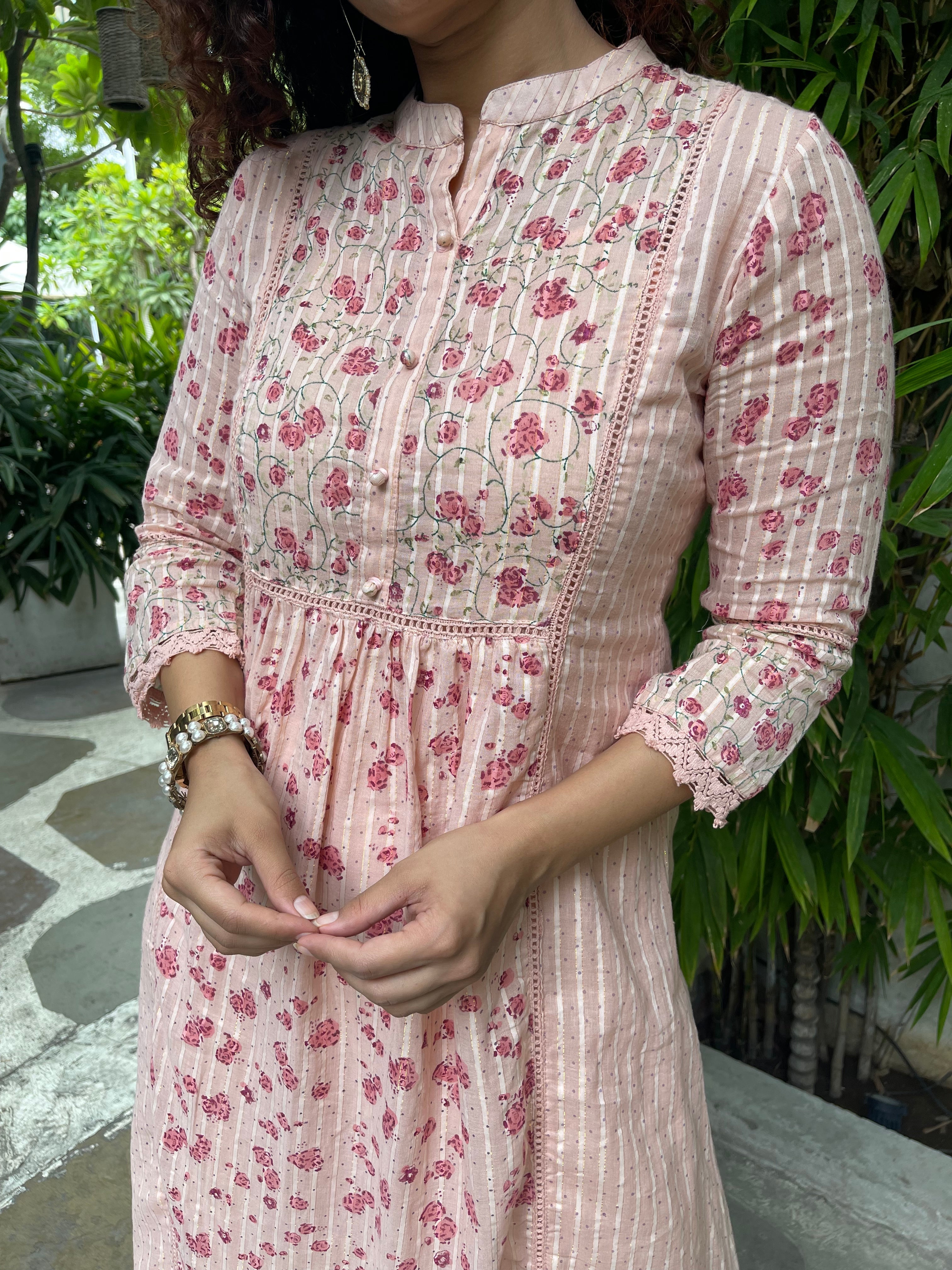 Stylish Pink Cotton Block Print Maxi Dress for Women - Boho Summer Beach Dress for Vacations & Outdoor Parties