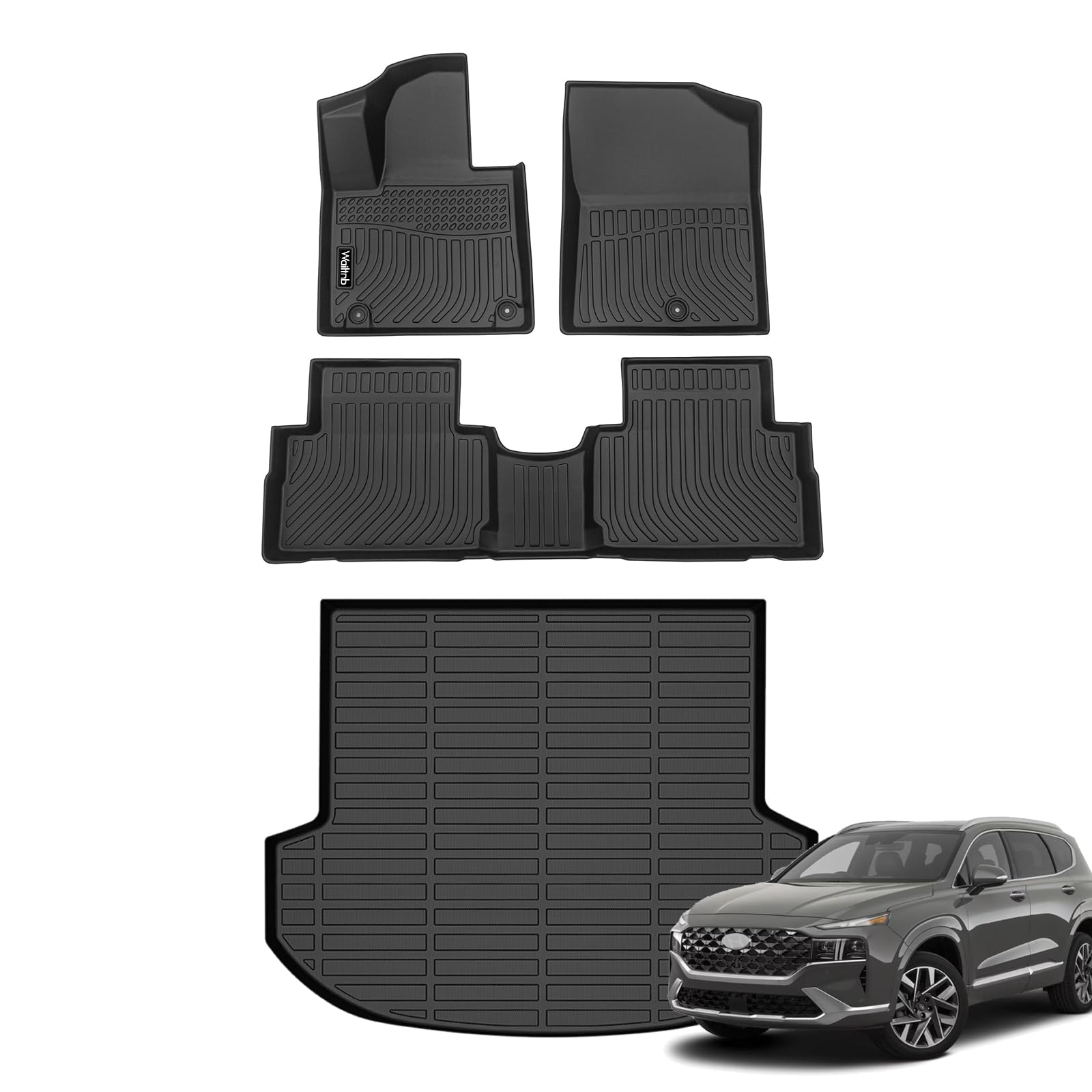 2021-2023 Hyundai Santa Fe All-Weather TPE Rubber Car Floor Mats & Cargo Trunk Liners - Heavy Duty Protection, Non-Slip Black Accessories for SUV | Perfect for Winter Snow, Mud, and Spills Protection