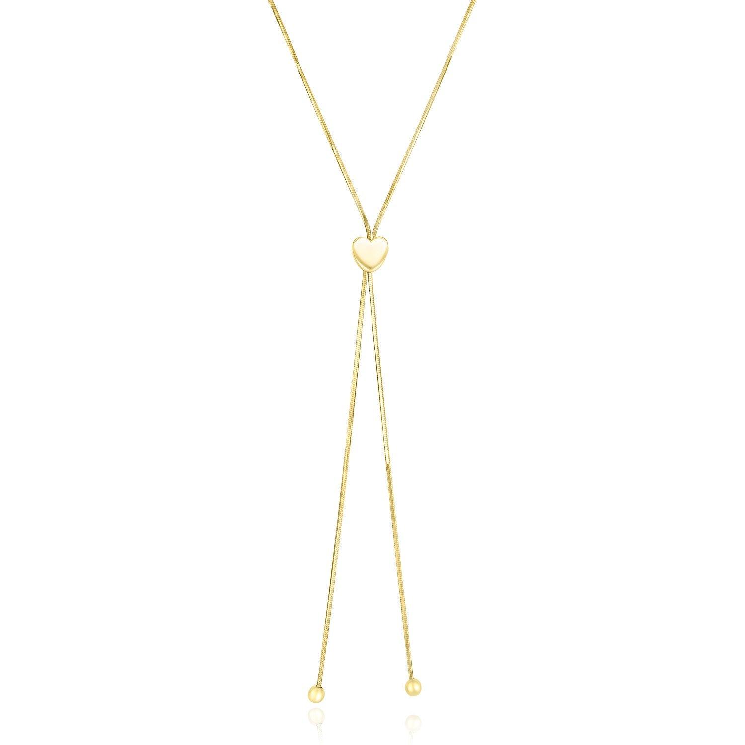 14K Yellow Gold Adjustable Heart Lariat Necklace for Women - Elegant Layered Dainty Chain for Valentine's Day, Anniversary & Romantic Gifts
