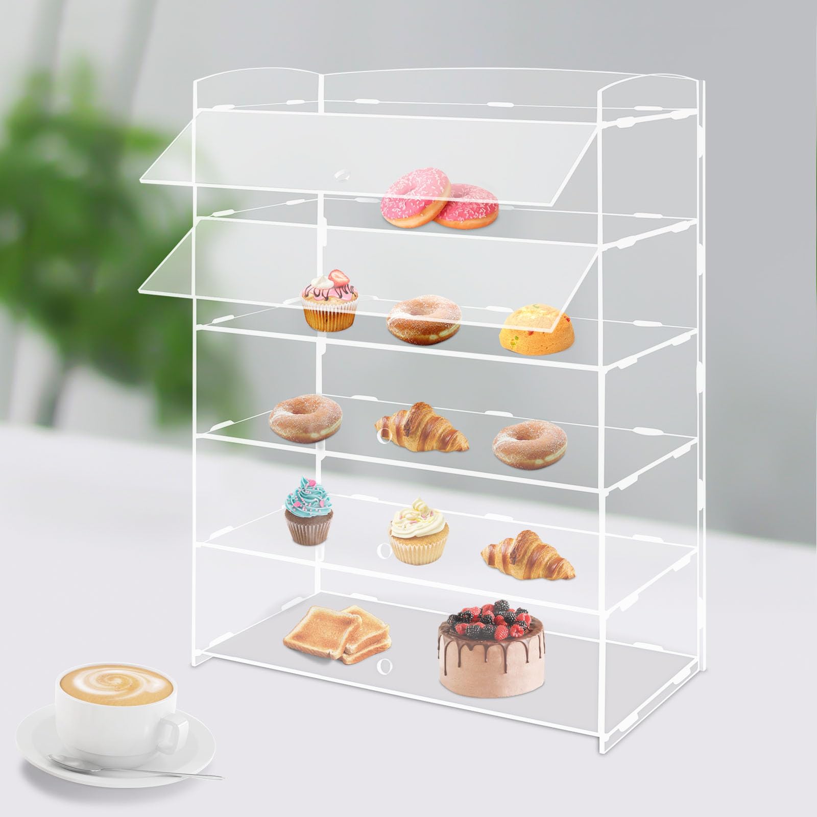 5-Tier Acrylic Display Case for Bakery Pastries, Donuts & Cookies - Countertop Dessert Showcase Shelf - Perfect for Bakeries, Cafes & Retail Stores