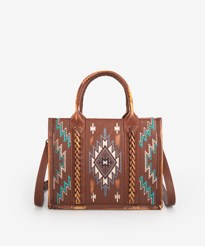 Montana West Aztec Embroidered Distressed Leather Tote Bag for Women - Stylish Vintage Handbag for Work, Travel & Everyday Use