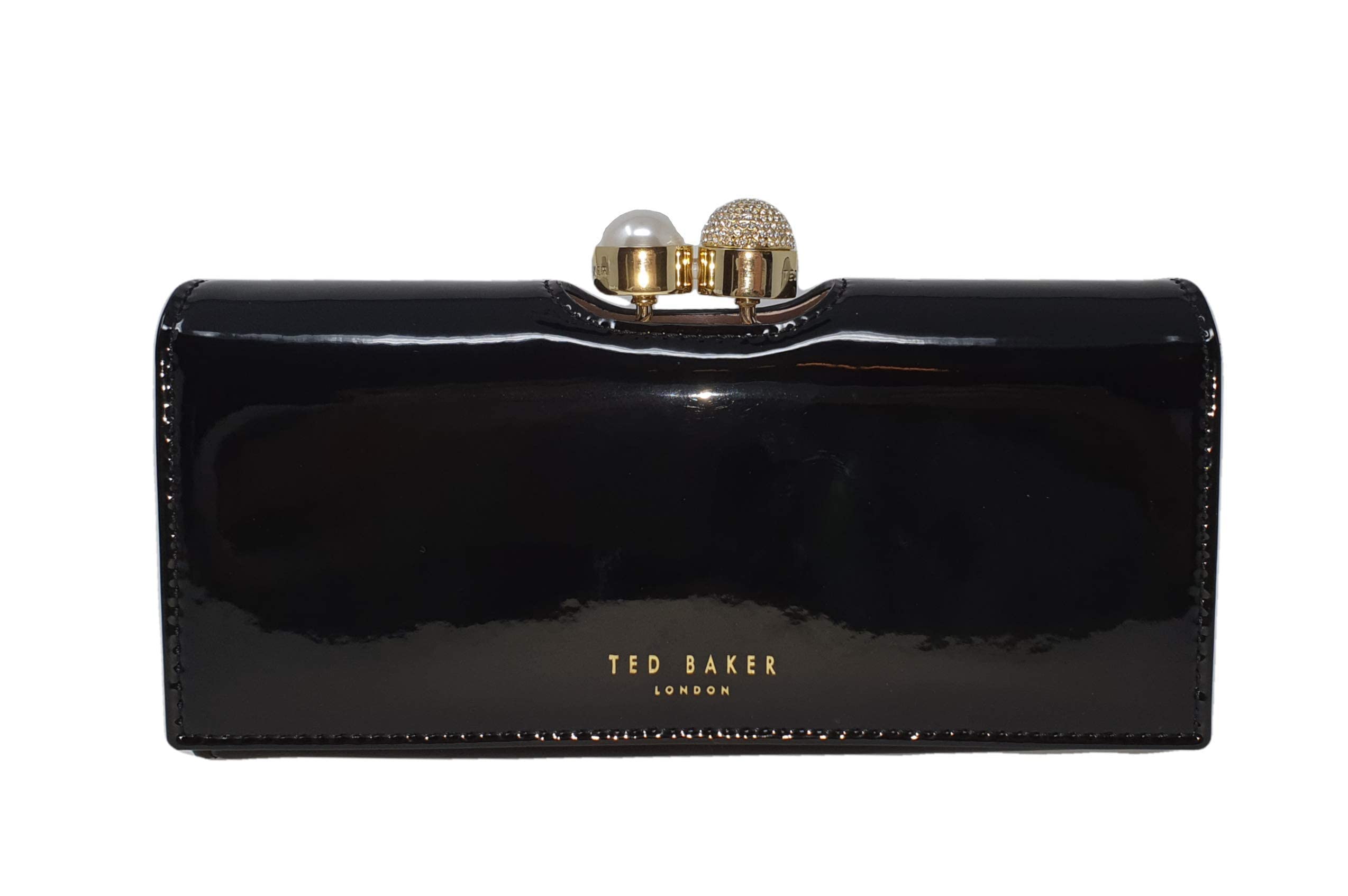 Ted Baker Kattia Crystal Embellished Leather Wallet - Black & Gold Crossbody Purse for Women | Perfect for Evening Parties, Date Nights & Special Occasions