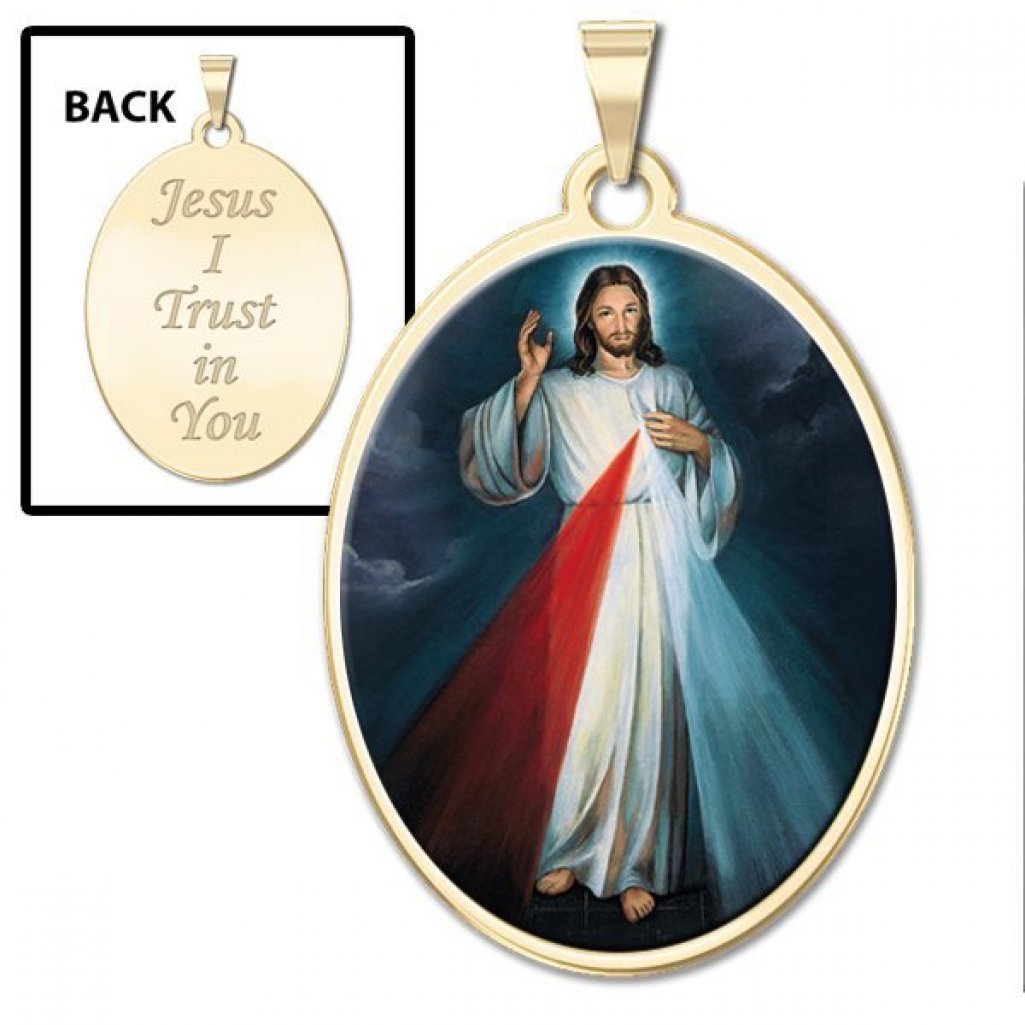 Divine Mercy Double Sided Oval Religious Medal in 14K Gold or Sterling Silver - Religious Jewelry Gifts for Men & Women - Perfect for Baptism, First Communion, Confirmation & Daily Faith Wear