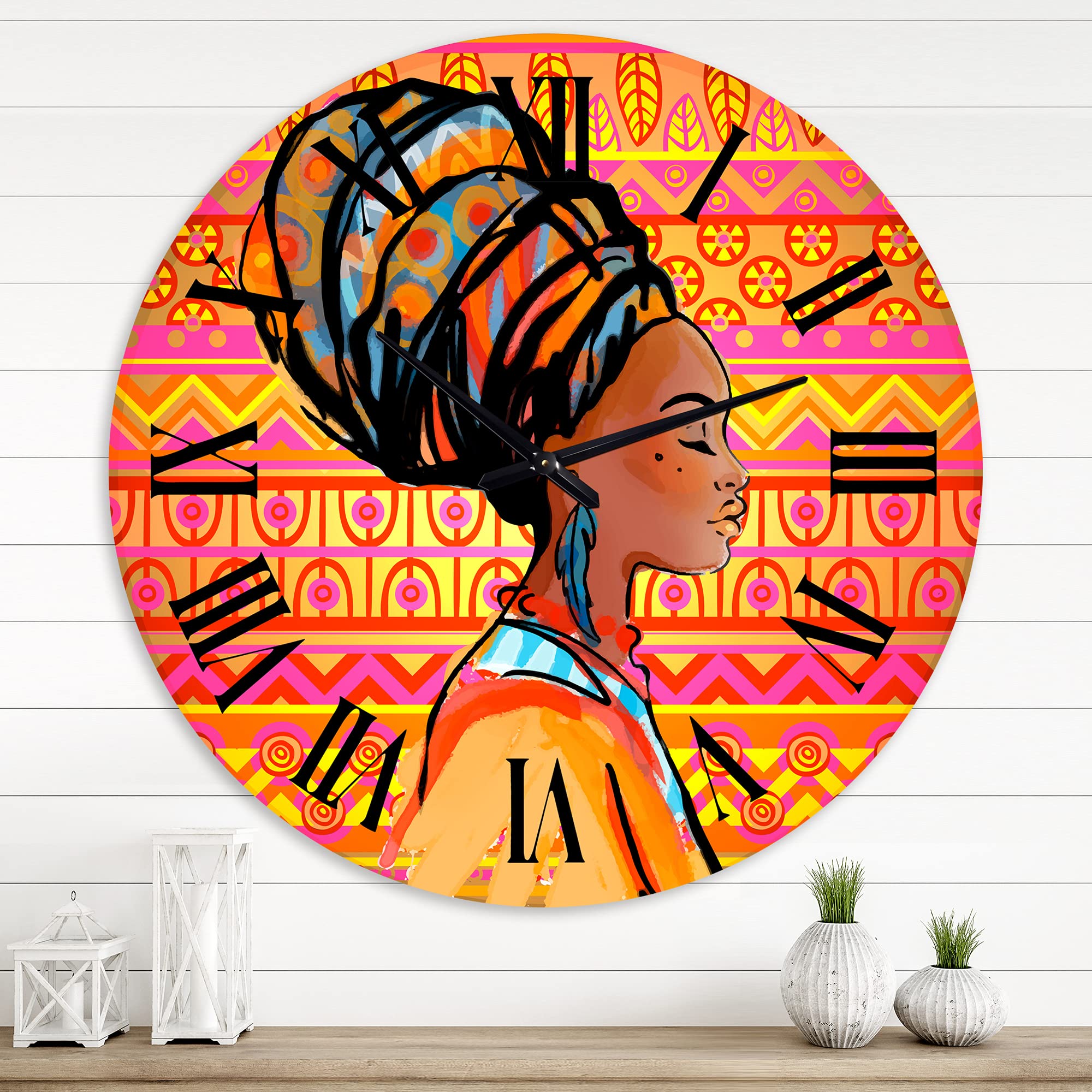 Modern Large Wall Clock - Portrait of African American Woman with Turban - Unique Home Decor for Living Room, Bedroom & Office