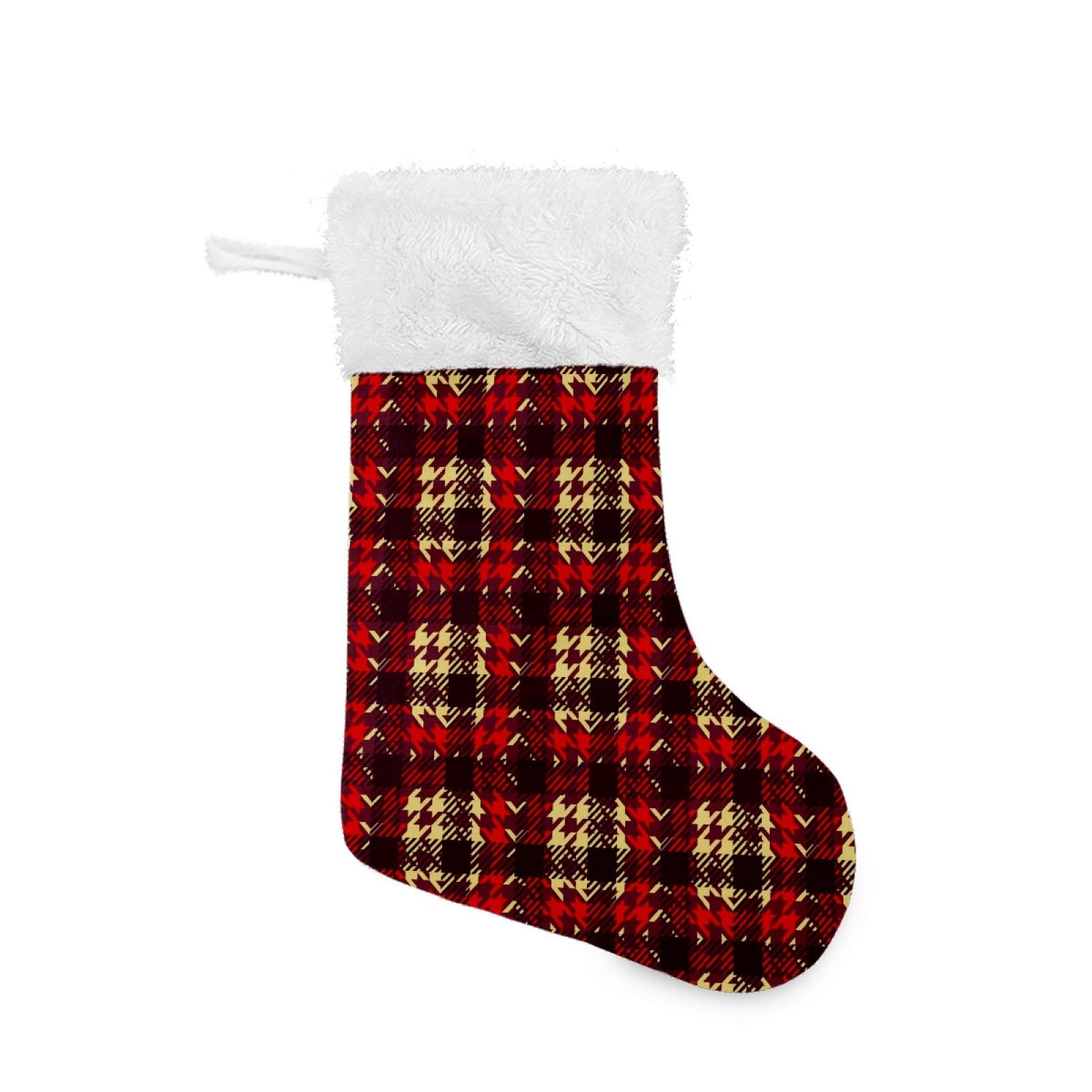 Christmas Stockings - Red Houndstooth Print with Plush Faux Fur Cuff for Holiday Decor | Xmas Stocking for Fireplace, Candy Gifts & Family Party | Perfect for Home Decor, Gift Exchange & Festive Celebrations
