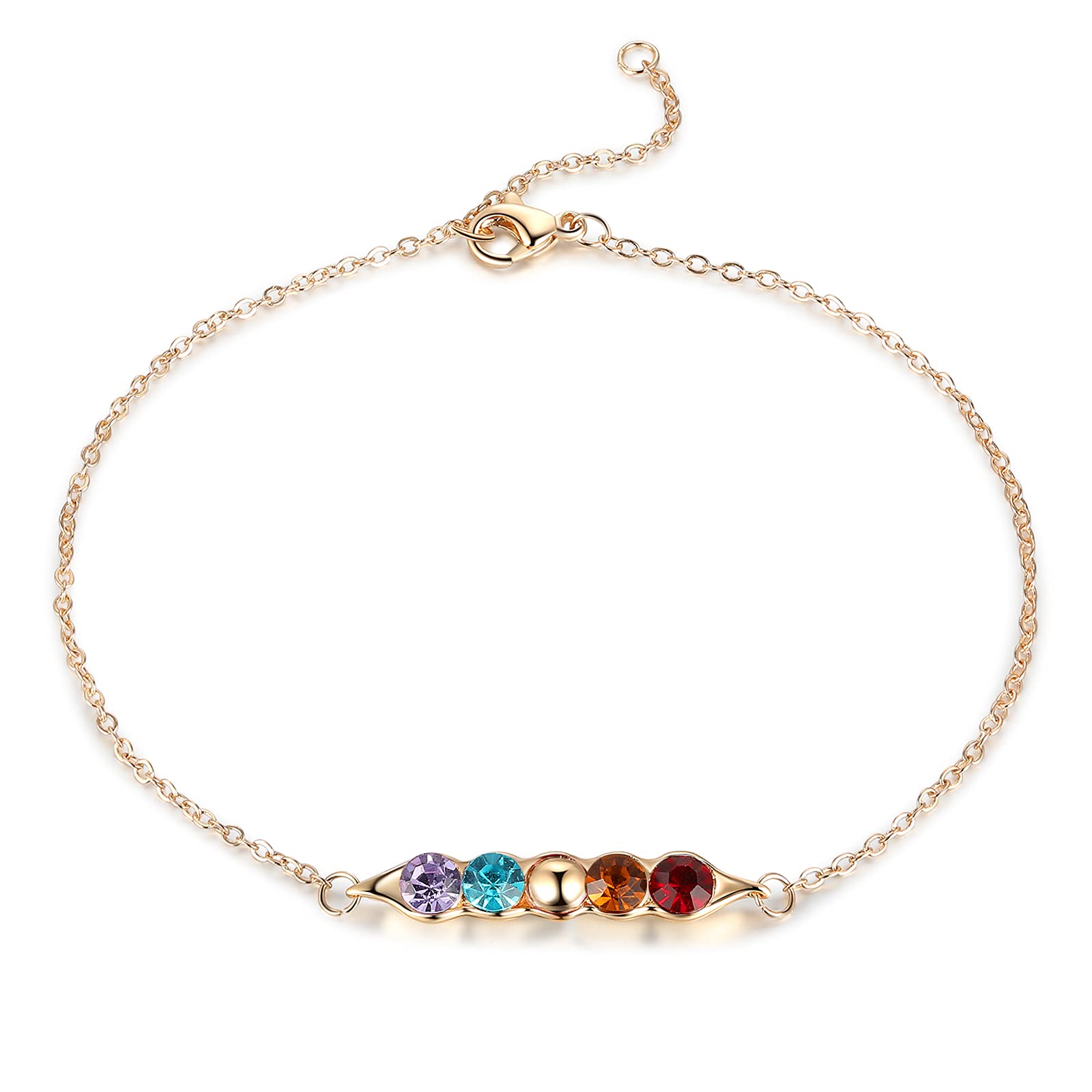 Personalized Birthstone Bracelet for Women & Girls - Adjustable 1-5 Pea in a Pod Charm Bracelet in Silver, Gold & Rose Gold - Perfect Gift for Mother's Day, Birthday & Anniversary Jewelry