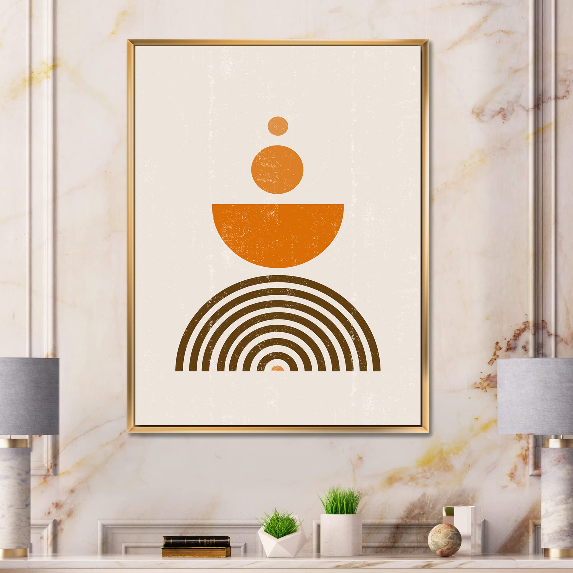 Abstract Rainbow Sun and Moon Earth Tone Canvas Wall Art - Modern Framed Print for Living Room, Bedroom & Office Decor