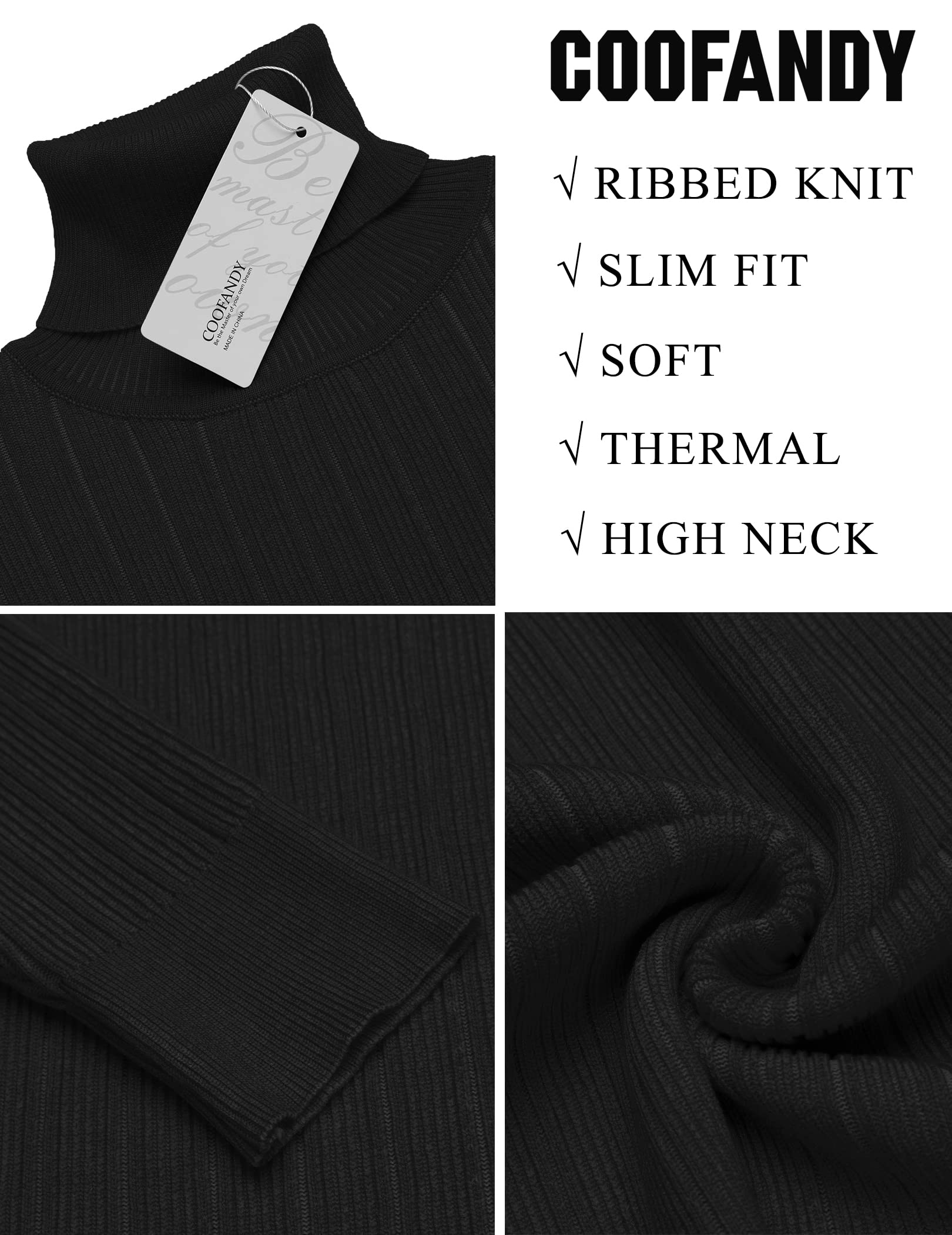 COOFANDY Men's Slim Fit Ribbed Knit Turtleneck Sweater - Winter Warm Pullover for Casual & Business Outfits