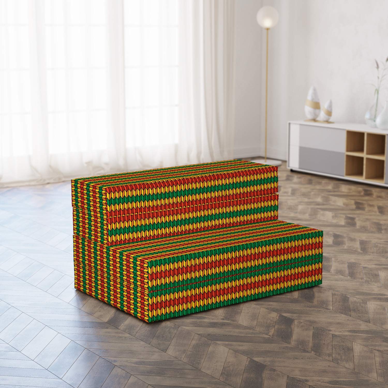 Ambesonne Rasta Foldable Mattress - Triangle Pattern Design, 74.8