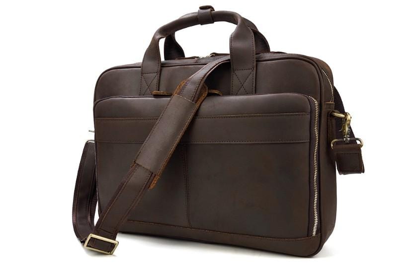 15 Inch Unisex Coffee Leather Laptop Bag - Stylish & Durable Work Bag for Business, Travel & College | Perfect for Professionals & Students