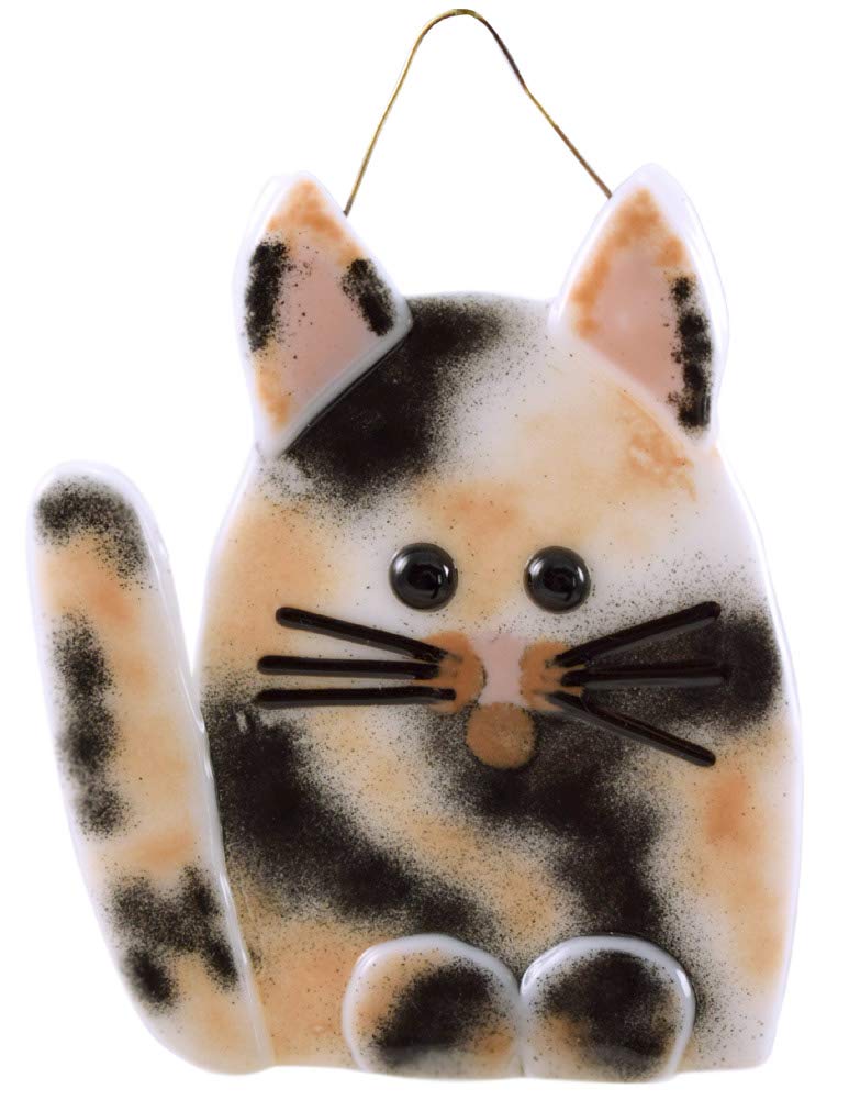 Whimsical Calico Cat Fused Glass Sun Catcher, Handmade in USA, Perfect for Window Decor & Gift Giving