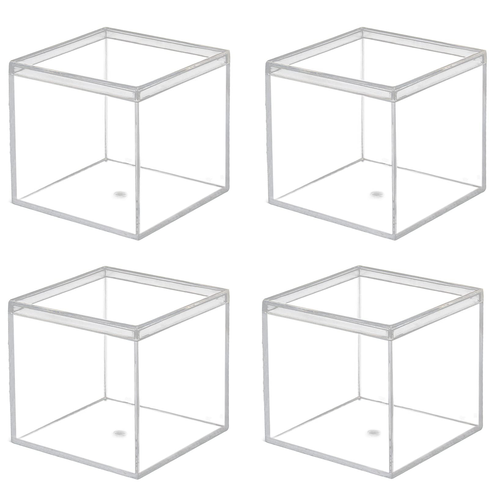 Clear Acrylic Storage Box with Lid - 4 Pack Small Plastic Square Containers (2.9x2.9x2.9 Inch) for Candy, Pills, Jewelry & Craft Supplies - Perfect for Organizing Tiny Items at Home, Office or Retail Display