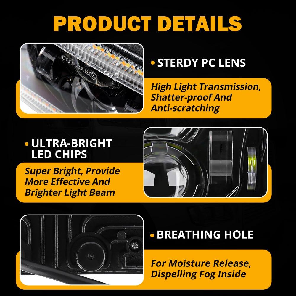 4x6 LED Headlights High/Low Beam with DRL & Turn Signal - DOT Approved - Compatible with Peterbilt, Kenworth, Freightliner Trucks - Perfect for Night Driving & Enhanced Road Safety
