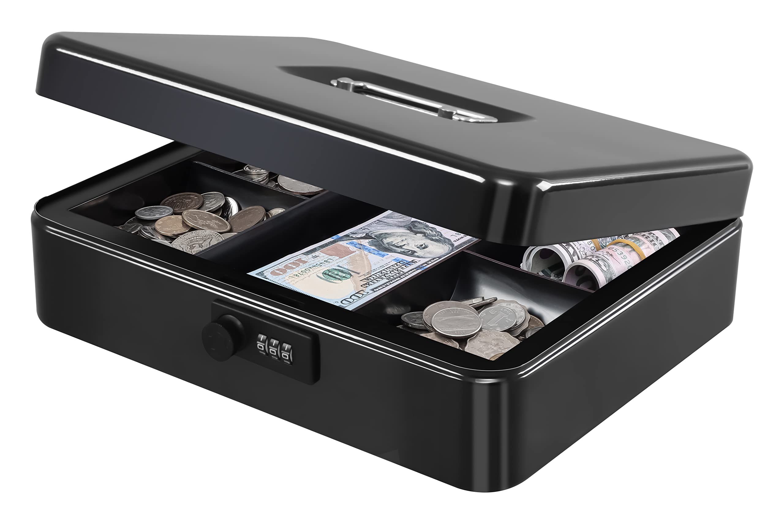 Heavy Duty Metal Cash Box with Combination Lock - Secure Money Safe Box with Removable Tray - 11.81