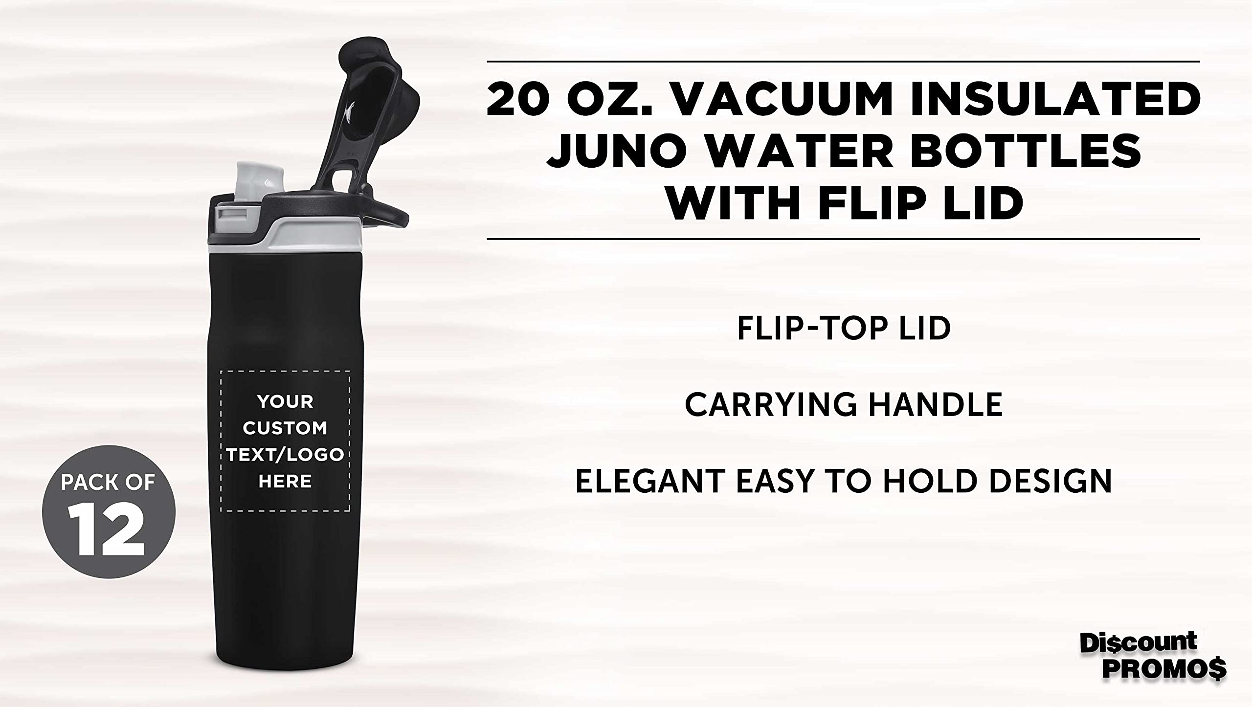 Custom 20 oz Juno Water Bottles with Flip Lid - Set of 12 Personalized Reusable Bottles for Gym, Hiking, Cycling & School - Bulk Pack (Black) - Perfect for Sports, Outdoor Activities & Daily Hydration