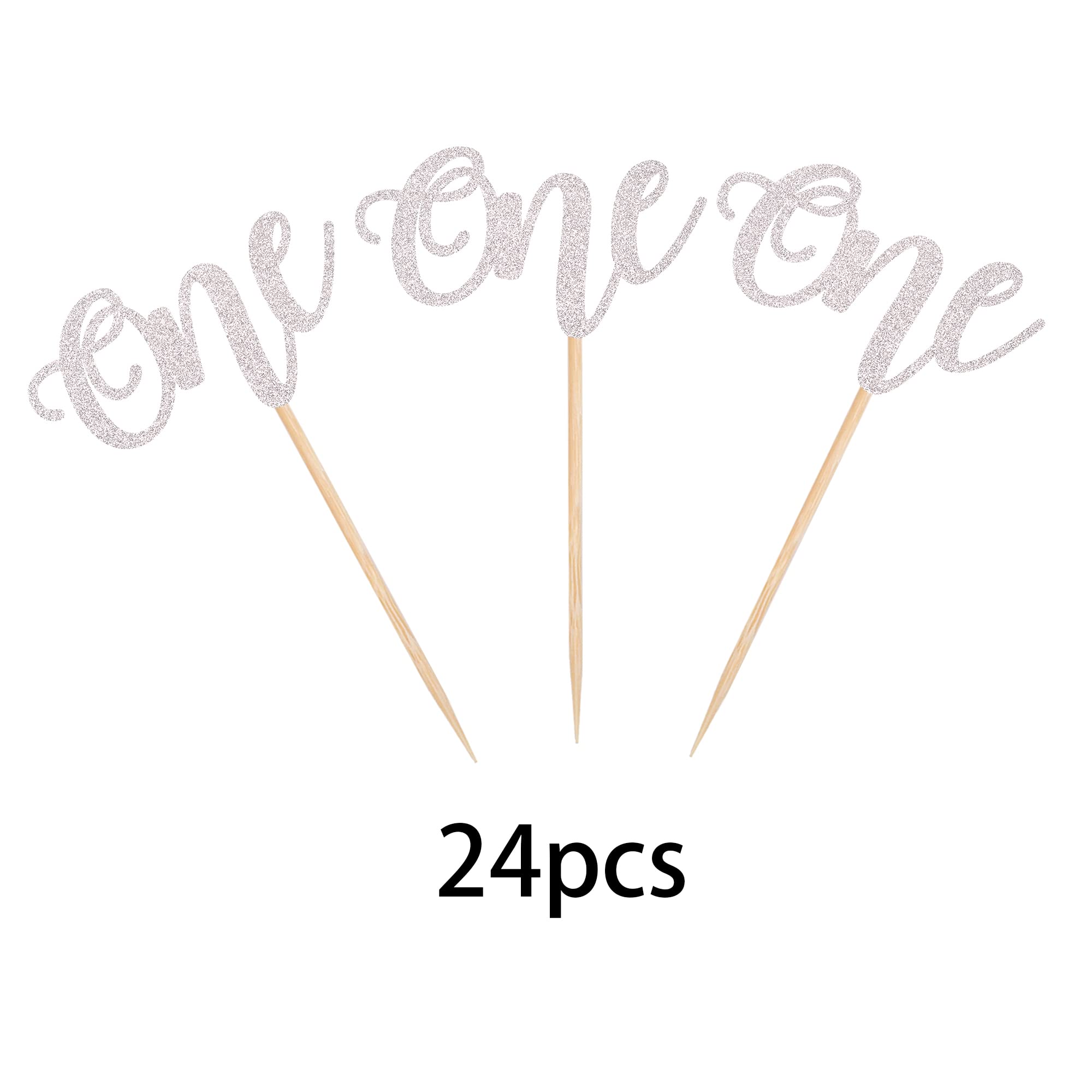 24 Pack Silver Glitter Baby First Birthday Cupcake Toppers - Food Picks Decorations for Baby Shower, Boys & Girls 1st Birthday Party Cake Decor Supplies - Perfect for Baby Showers, Gender Reveals & Kids Birthday Celebrations