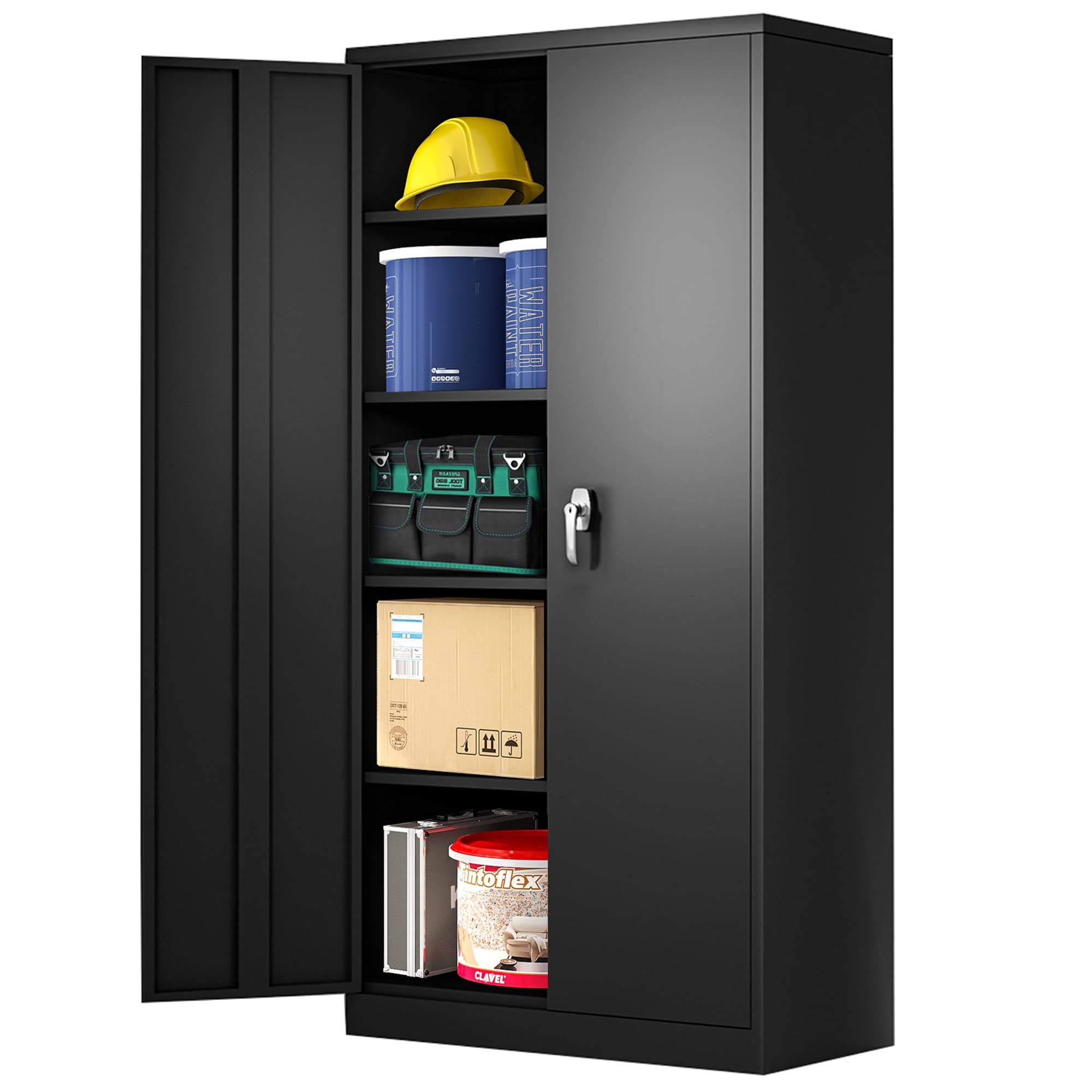 Aobabo Heavy Duty Metal Garage Storage Cabinet with Lock - Steel Utility Cabinet with 4 Adjustable Shelves & 2 Doors for Workshop, Garage, Basement Organization - Easy Assembly Required