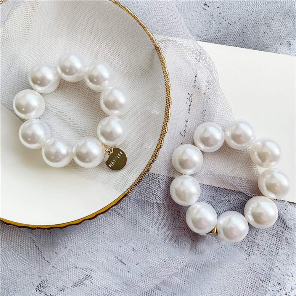 2 Pack Pearl Hair Ties for Women - Elegant Ponytail Holders & Hair Accessories for Girls (Perfect for Weddings, Parties & Everyday Style)