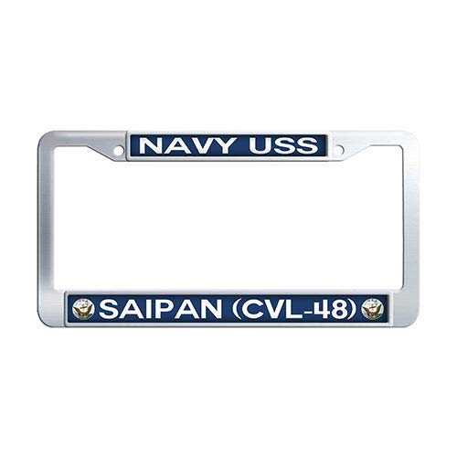 USS Saipan CVL-48 Stainless Steel Car License Plate Cover - Durable Metal License Plate Frame Holder for Cars, Trucks & SUVs - Perfect for Military Enthusiasts & Vehicle Customization