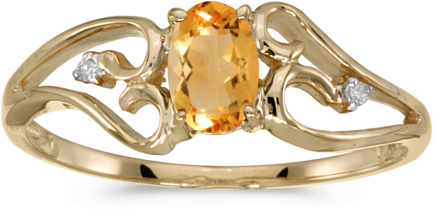 10K Yellow Gold Oval Citrine and Diamond Ring for Women - Elegant Birthstone Jewelry for Birthday, Anniversary & Special Occasions