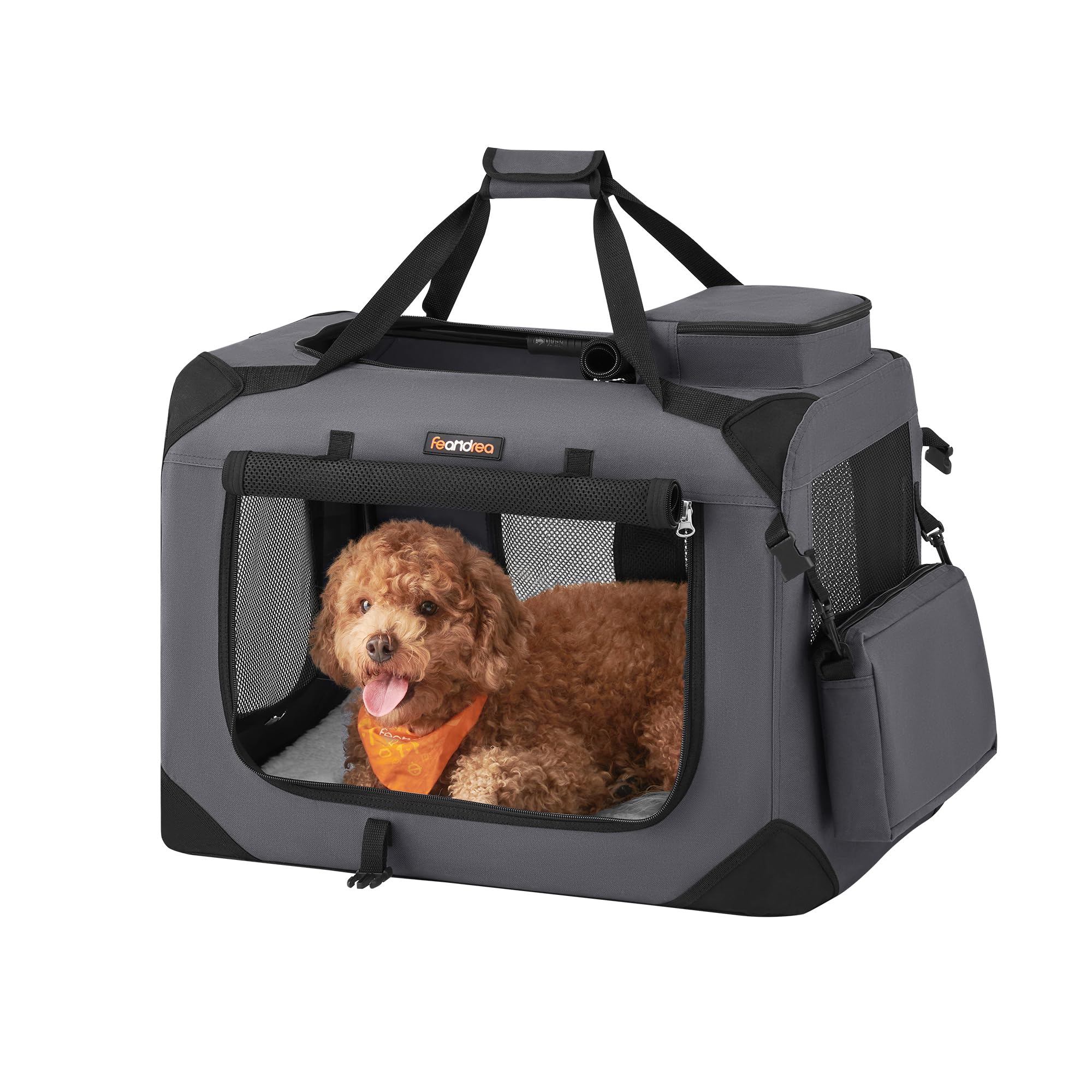 Feandrea 24 Inch Foldable Soft Dog Crate - Portable Pet Carrier for Travel, Camping & Home Use | Indoor/Outdoor Dog Kennel with Safety Zippers | Perfect for Living Room, Car, Road Trips & Outdoor Adventures (Gray, UPDC60GY)
