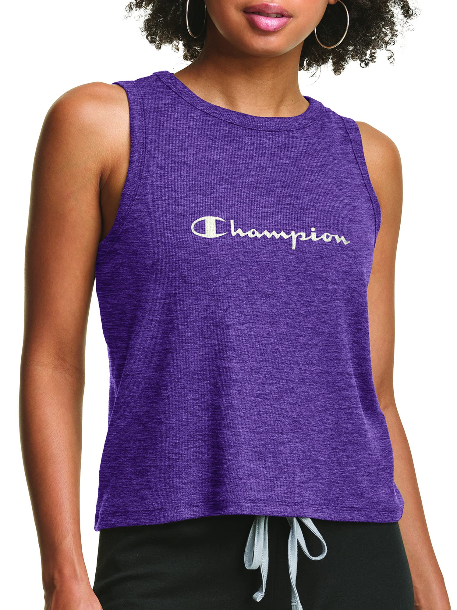Champion Women's Sleep Muscle Tank Top with Script Logo - Soft Cotton Nightwear for Lounge & Sleep | Perfect for Yoga, Bedtime & Relaxing at Home