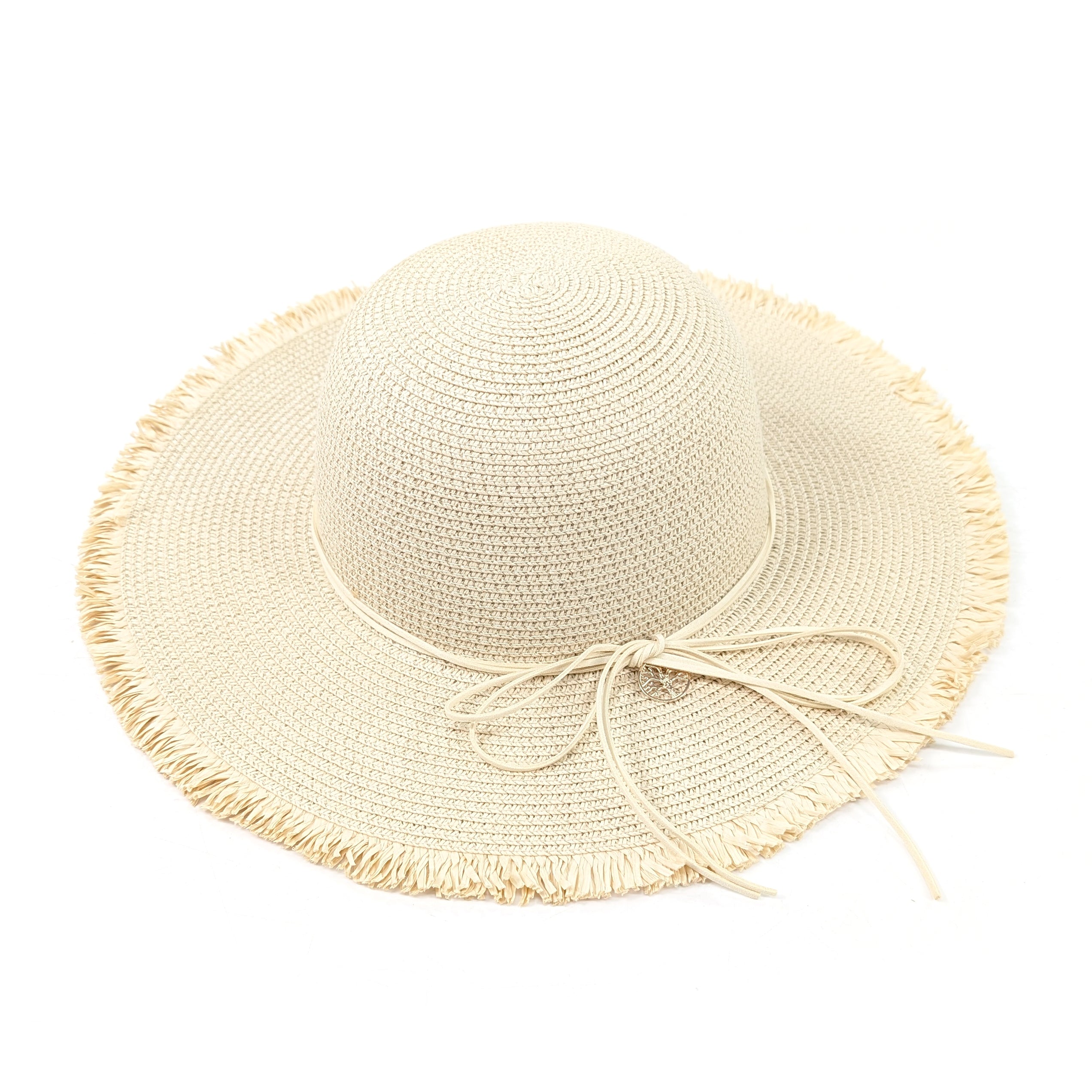 Tree of Life Wide Brim Foldable Sun Hat (57cm) - Natural Straw Beach Hat for Women, UV Protection for Outdoor, Travel, Gardening & Summer Vacations