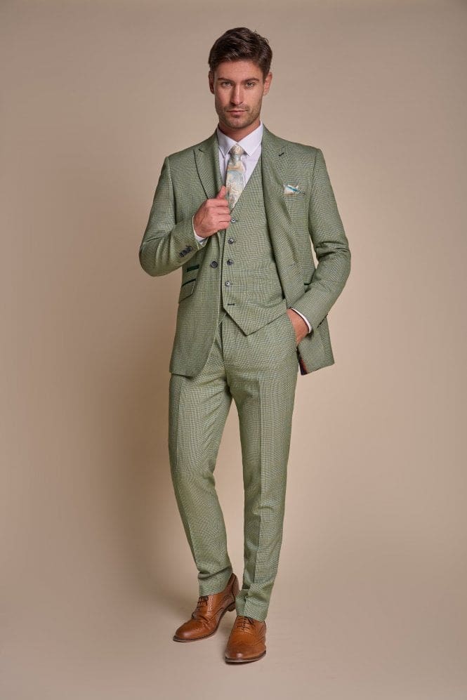 Cavani Caridi Men's Sage Tweed 3-Piece Suit | Premium Wool Blend Formal Wear for Weddings, Business Meetings & Special Occasions