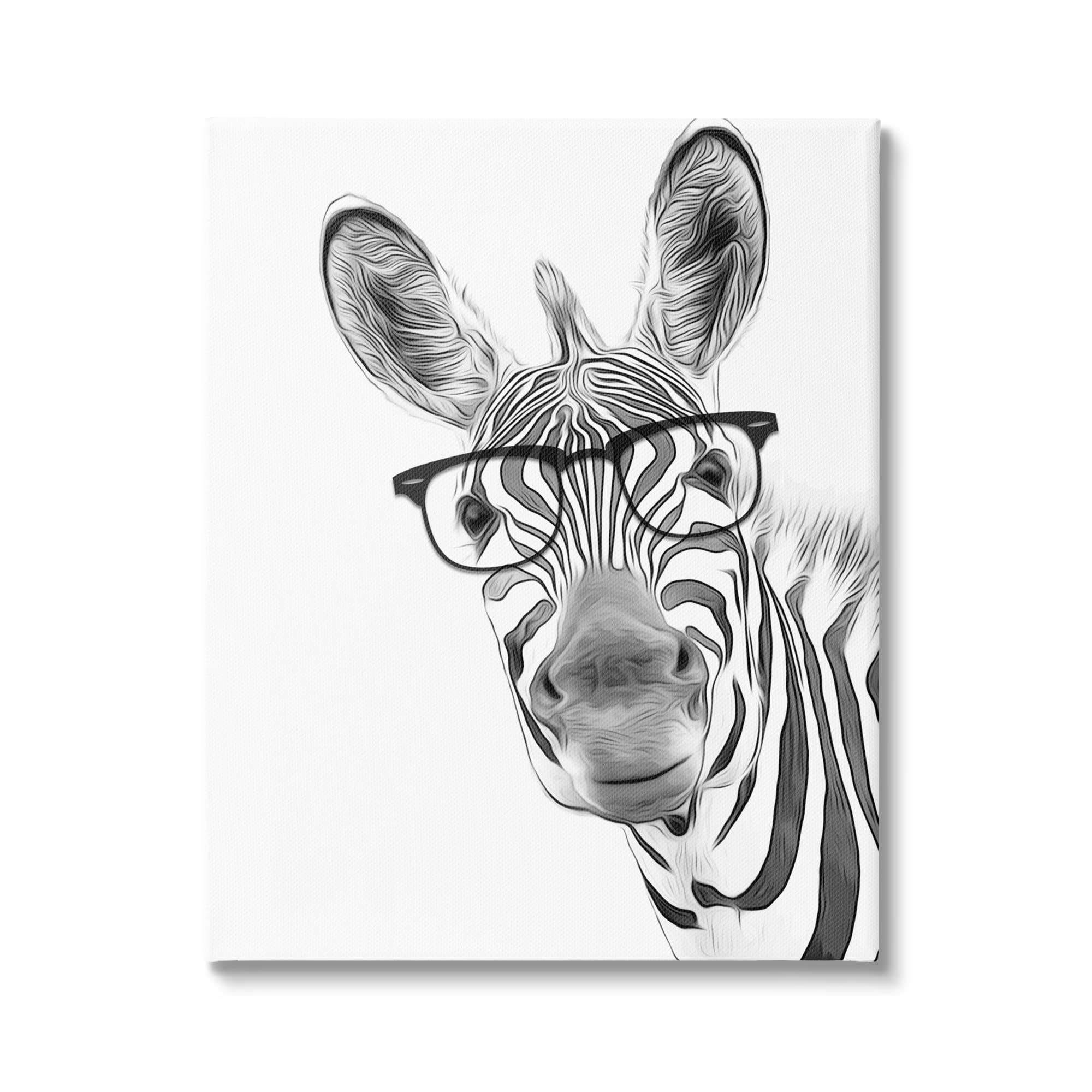 Funny Zebra Wearing Glasses Wall Art - Black & White Monochrome Animal Print by Annalisa Latella - 36x48 Inch Canvas Painting for Living Room, Bedroom or Office Decor