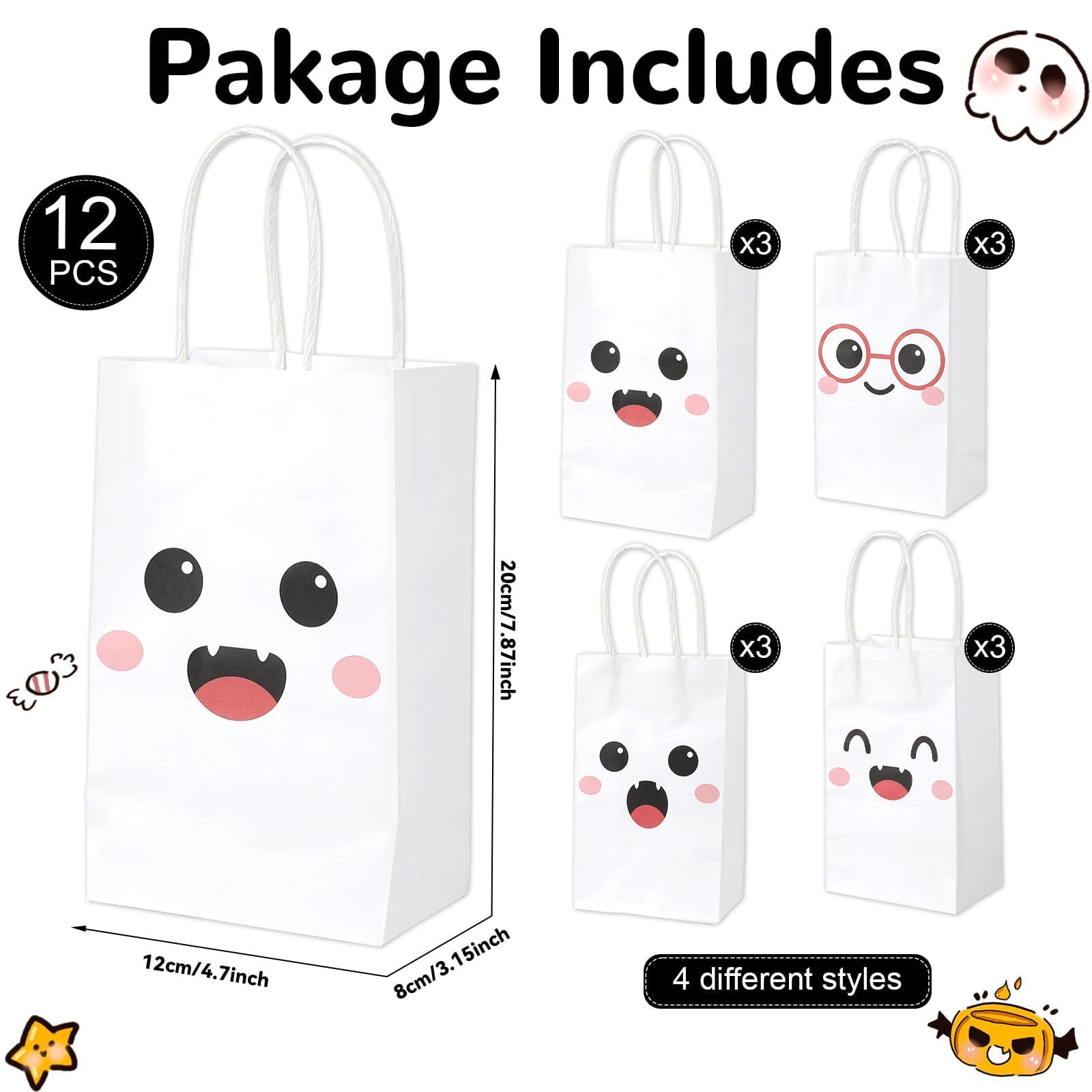 12Pcs Halloween Party Favor Bags - Cute Ghost Themed Disposable Treat Bags with Handles - Little Boo Gift Bags for Trick or Treat - Perfect for Halloween Party Decorations, Birthday Supplies & Spooky Themed Events