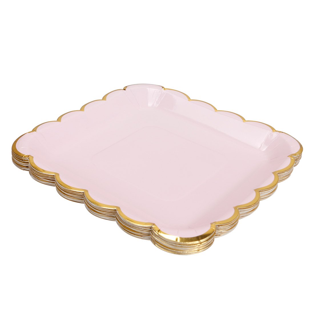 Elegant 9-Inch Pink Paper Party Plates with Metallic Gold Border - 20 Count Decorative Dessert Plates Set for Birthday, Wedding, Baby Shower & Special Occasions
