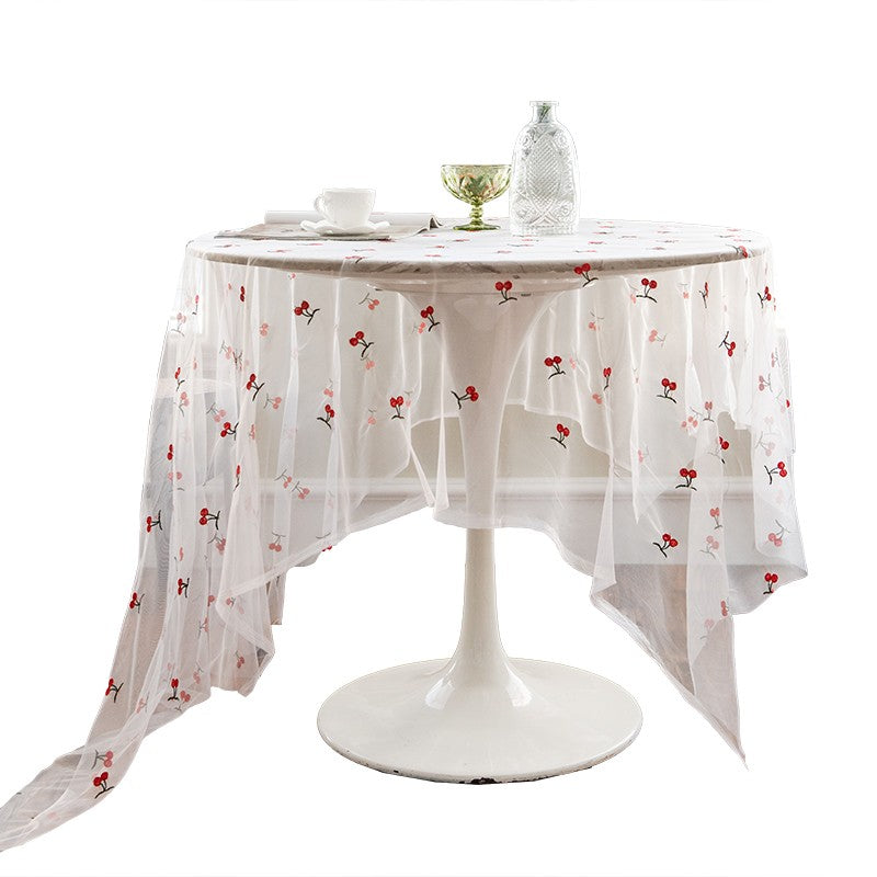 Extra Large Rectangular Tablecloth for Oval & Coffee Tables - Cherry Lace Embroidered Table Cover - Perfect for Dining Room, Wedding Decor & Home Party Setup
