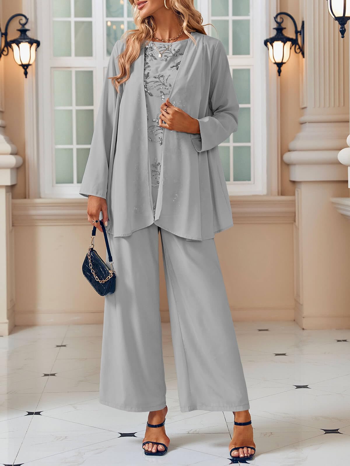 Elegant Women's 3-Piece Lace Pantsuit Set - Mother of the Bride Outfit, Wedding Guest Formal Attire, Plus Size Dressy Suits for Special Occasions | Perfect for Weddings, Parties, and Formal Events