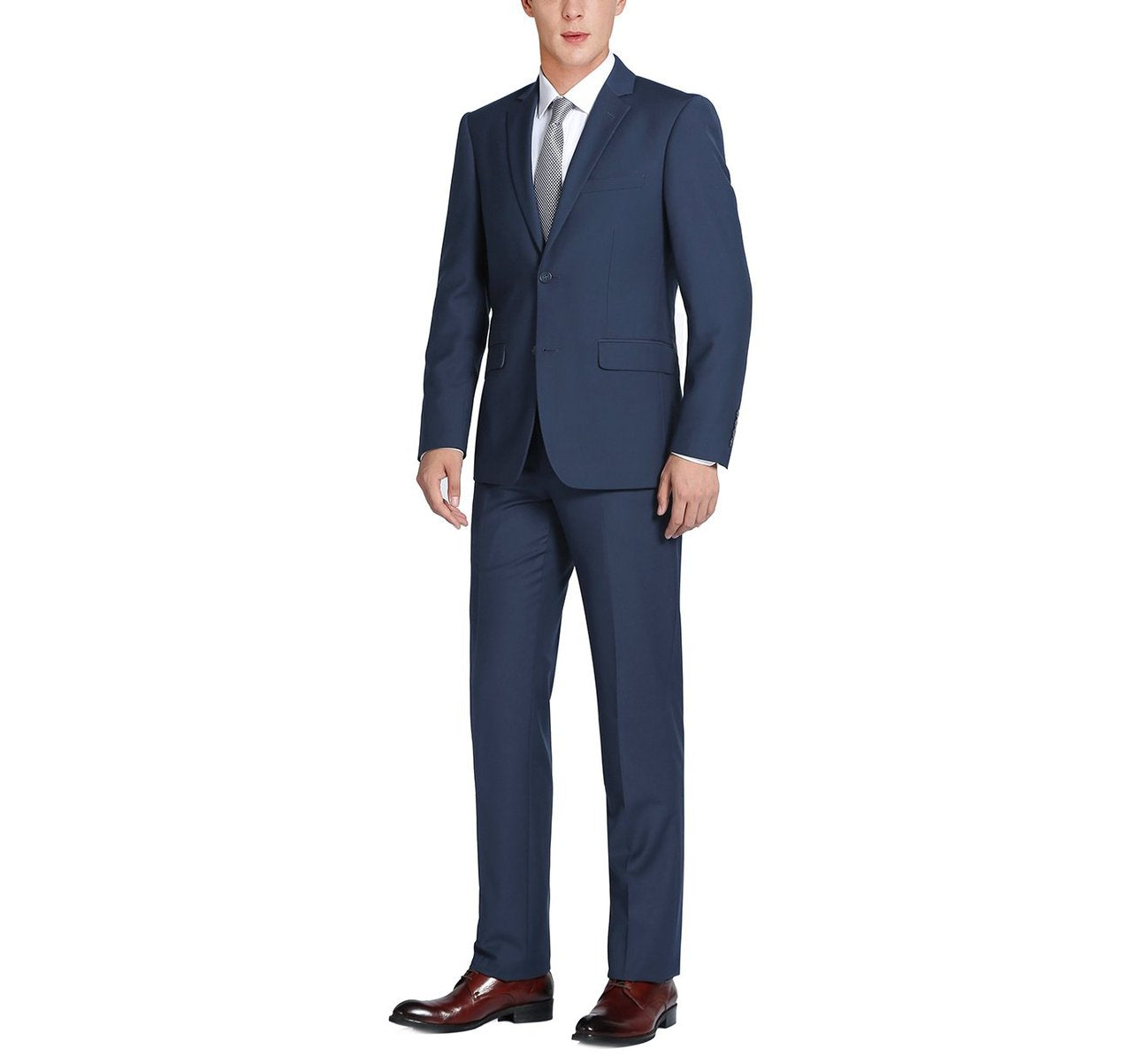 Alessandro Vitello by Renoir Navy Blue 2-Piece Slim Fit Single Breasted Notch Lapel Suit for Men | Business Formal Attire | Wedding, Office & Special Occasion Wear