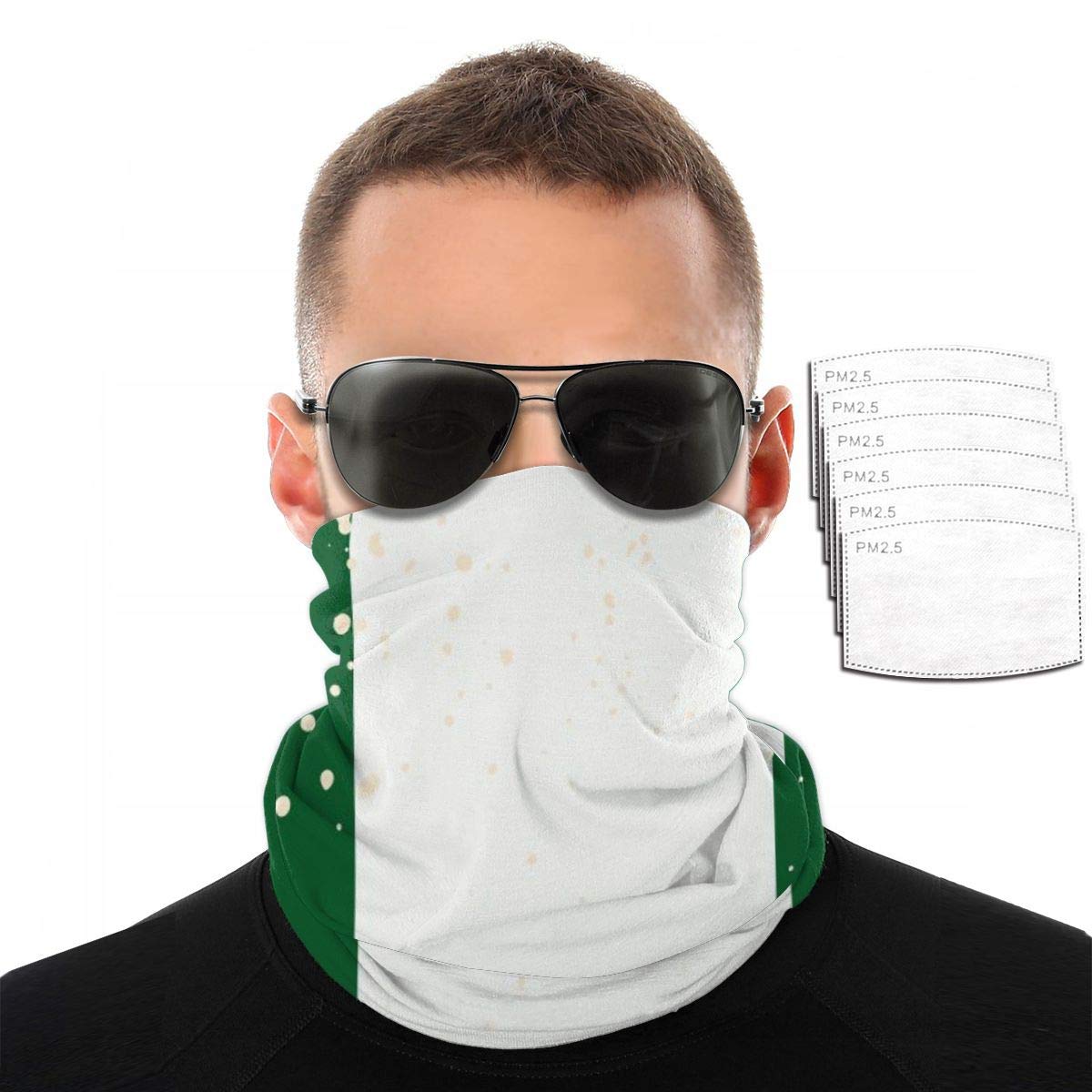 Nigeria Flag Bandana Neck Gaiter Face Mask with 5-Layer Filters - Breathable Sun Protection for Outdoor Sports, Hiking, Cycling & Daily Wear