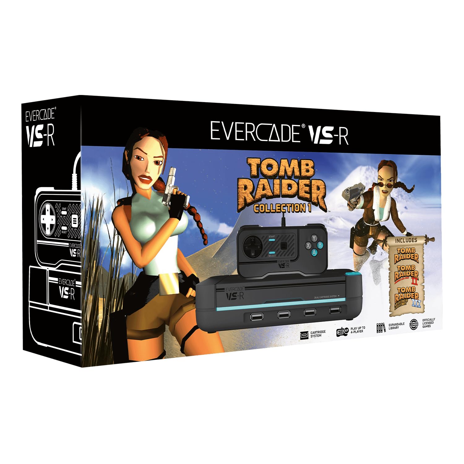 Evercade VS-R Retro Gaming Console with Controller - Includes Tomb Raider 1, 2 & 3 Games | Classic Arcade Experience for Home Entertainment & Nostalgic Gaming Nights