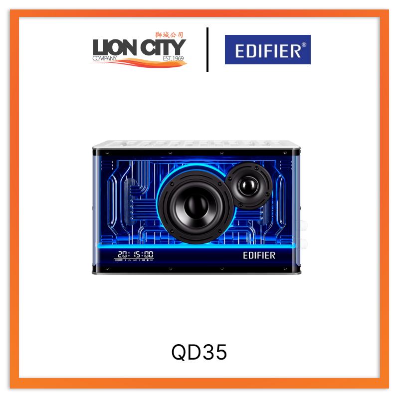 Edifier QD35 White Bluetooth Speaker with RGB Lights - Wireless Tabletop Speaker for Home, Office, Gaming & Party Use