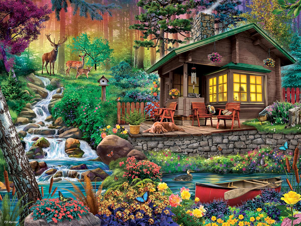 White Mountain - 500 Piece Jigsaw Puzzle of Cabin in The Woods, Spring Cabin Scenery, Challenging Puzzle for Adults & Teens - Perfect for Family Game Night, Relaxation & Home Decor