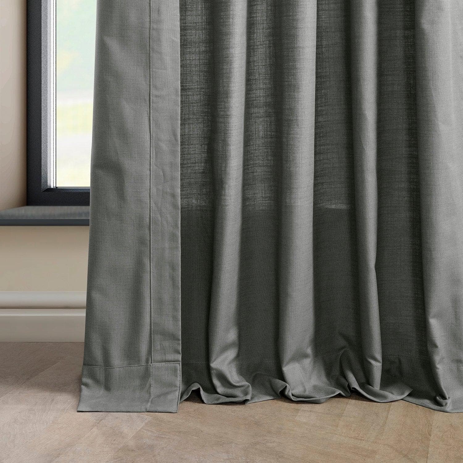 Dark Grey Dune Textured Cotton Curtains - Set of 2 Panels for Living Room, Bedroom & Home Decor | Blackout Window Treatments for Privacy & Light Control