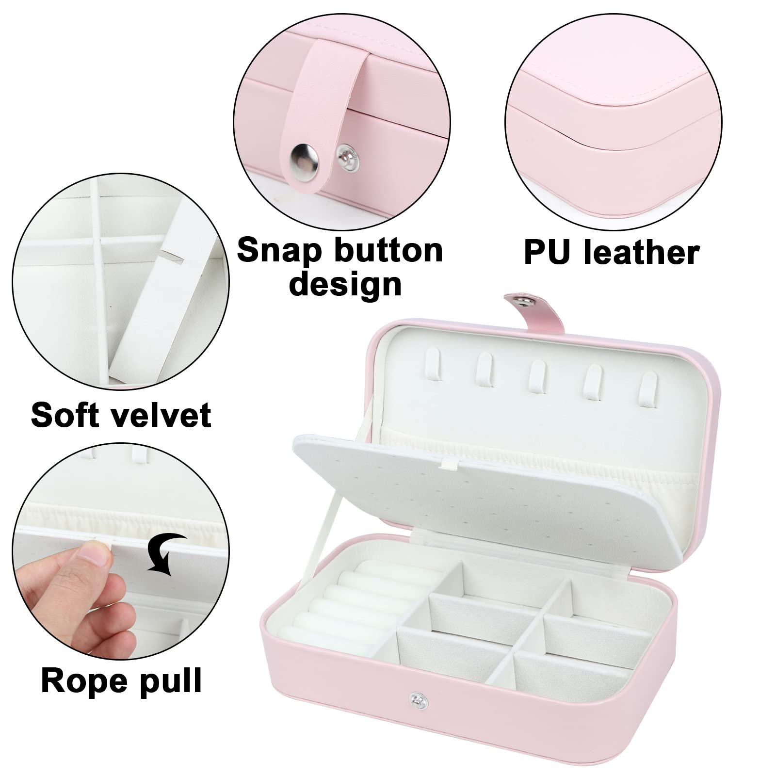 Premium PU Leather Travel Jewelry Organizer Box for Women - Portable Jewelry Case for Necklaces, Rings, Earrings & Bracelets - Perfect for Vacation, Business Trips & Daily Storage (Black)