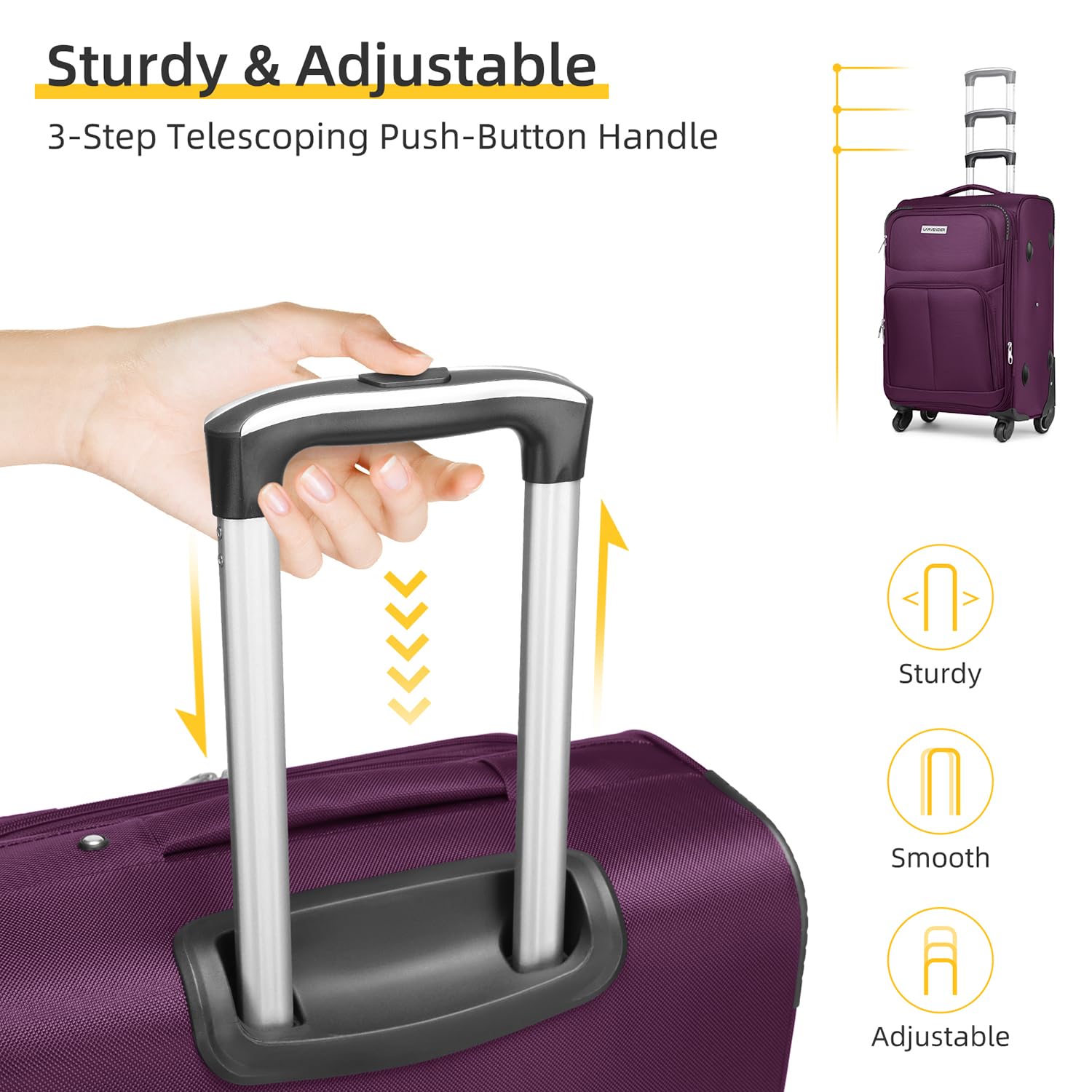 Lavender 5-Piece Expandable Softside Luggage Set with Spinner Wheels & TSA Lock - Lightweight Soft Shell Rolling Suitcases for Men & Women (Purple) - Perfect for Family Vacations, Business Trips & Air Travel