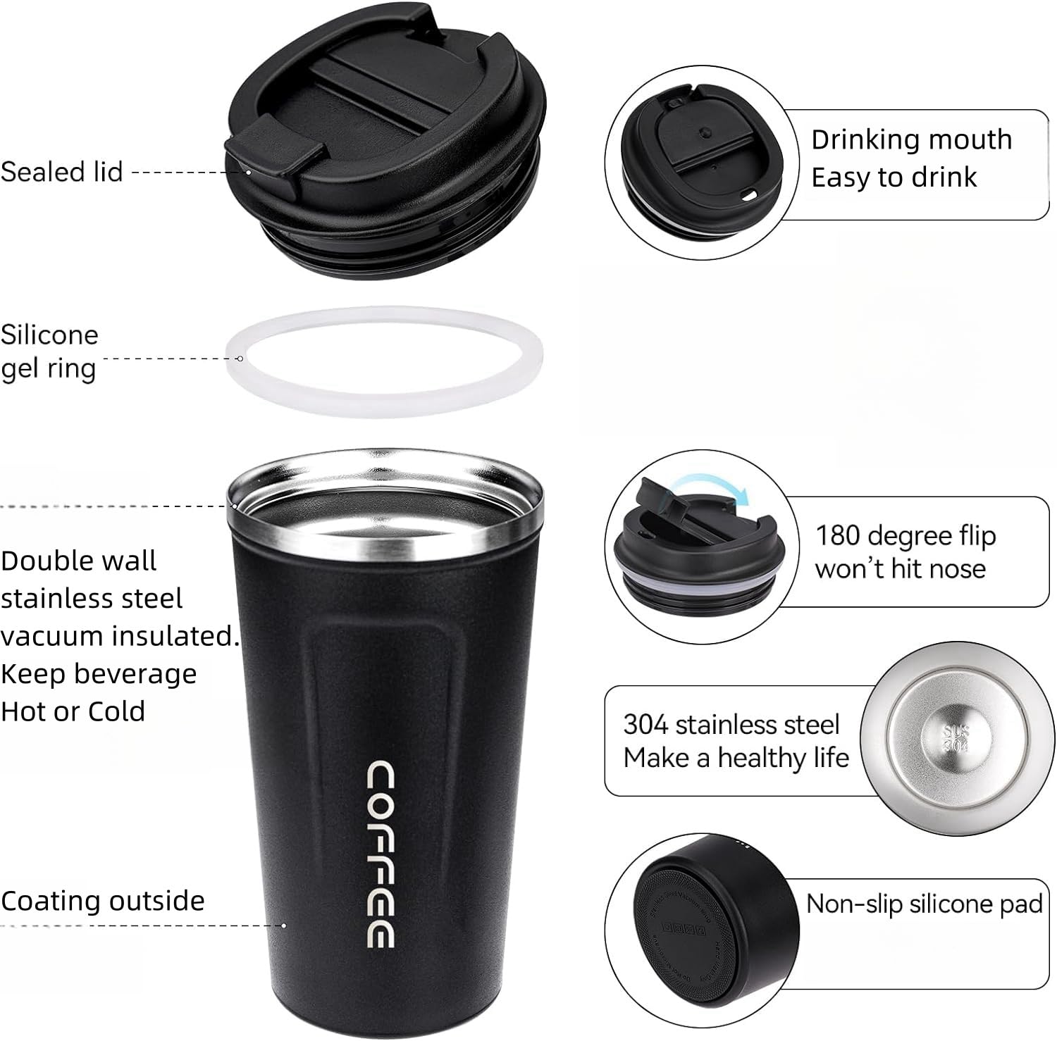 Premium Stainless Steel Travel Mug - 13oz Double Wall Vacuum Insulated Tumbler with Leak-Proof Lid (Pink) - Keeps Drinks Hot/Cold for Hours - Perfect for Commuting, Camping & Office Use