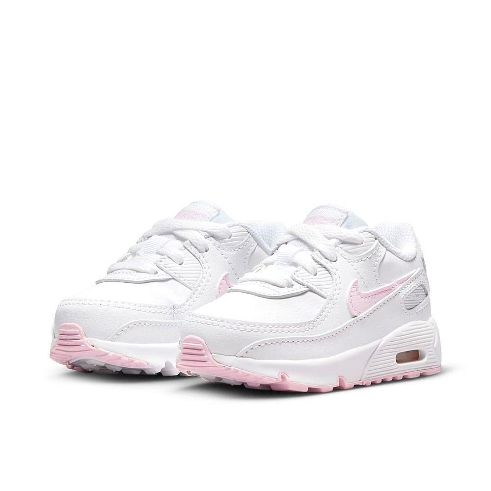 Nike Air Max 90 LTR Toddler Shoes - White/Pink Foam-White-White (CD6868 121) | Comfortable Lightweight Sneakers for Kids | Perfect for Playground, School & Everyday Wear