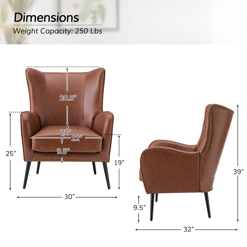 Stylish Shepherd Wingback Vegan Leather Armchair - Modern PU Leather Accent Chair for Living Room, Bedroom & Office - Comfortable Mid-Century Design with Optional Types