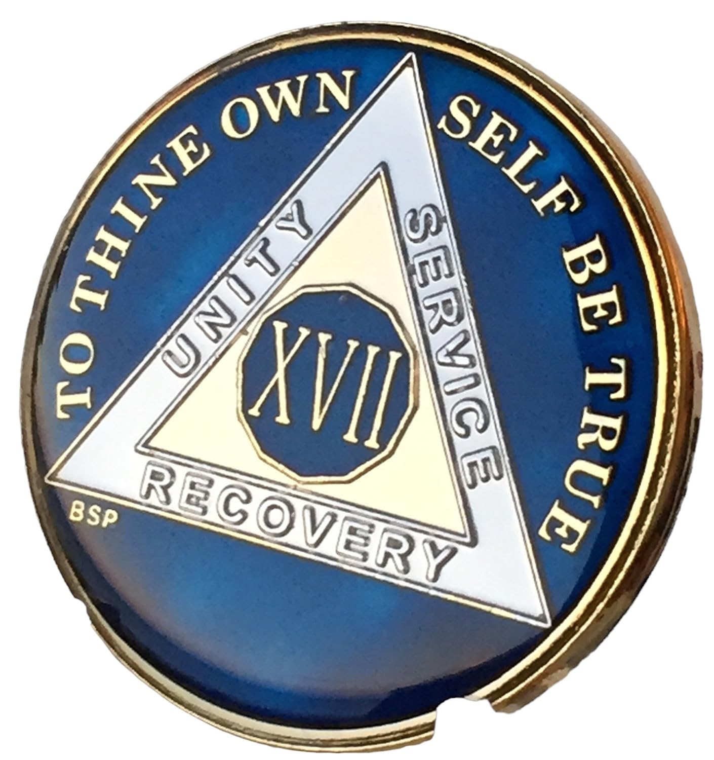 17 Year Midnight Blue AA Alcoholics Anonymous Medallion Chip - Tri Plate Gold & Nickel Plated - Sobriety Gift for Recovery Milestones & AA Meetings