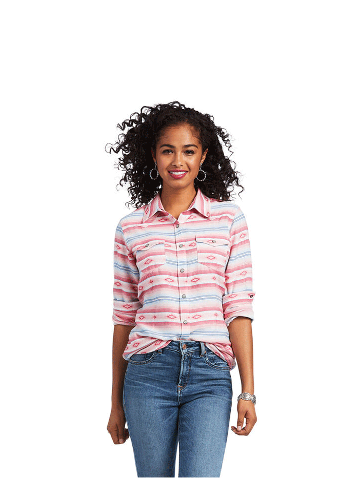 Ariat Women's Real Long Sleeve Shirt - Watercolor Serape Jacquard Western Top for Cowgirl Fashion & Rodeo Events
