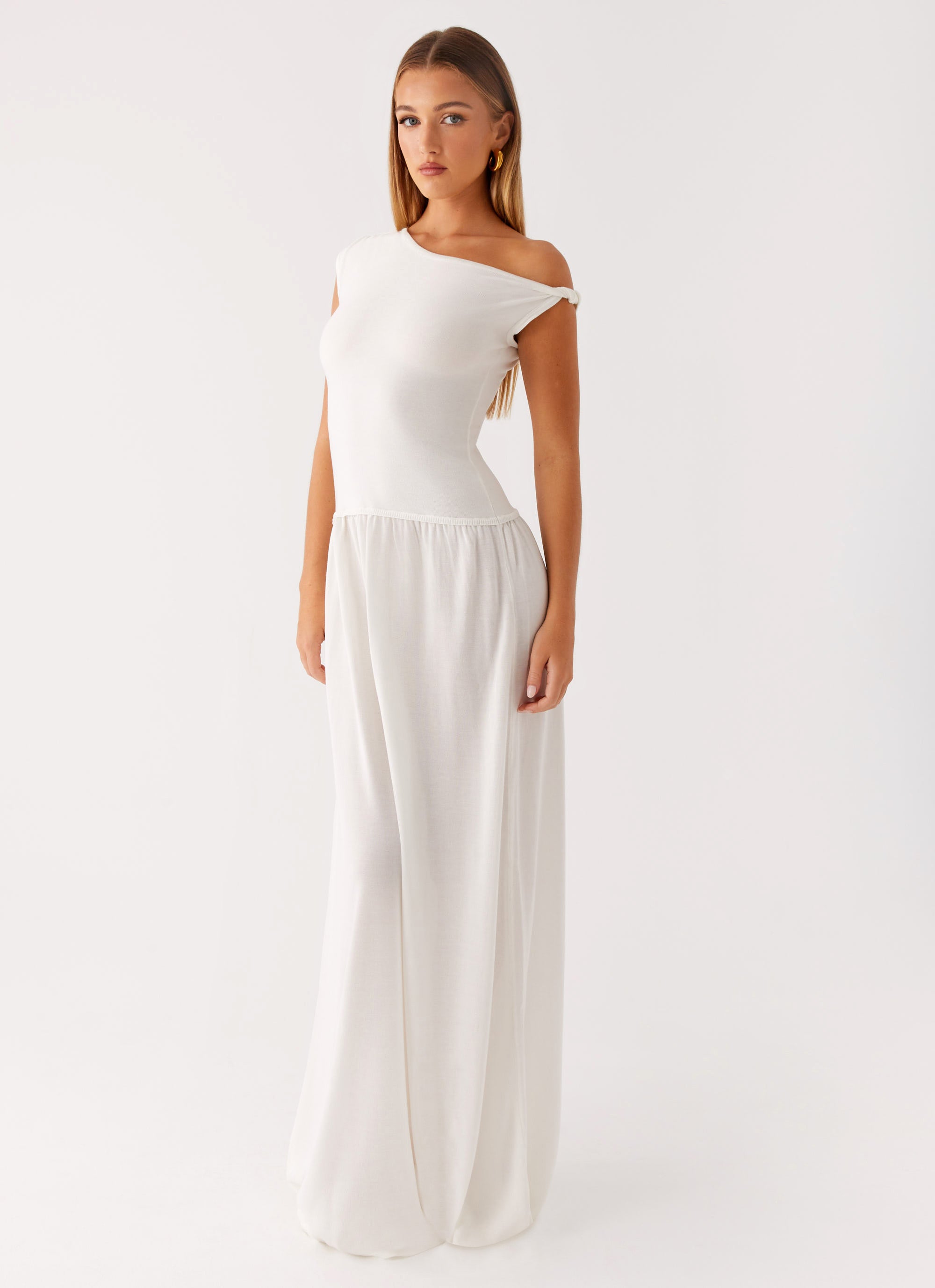 Ardella Elegant One Shoulder Long Maxi Dress in Ivory - Perfect for Weddings, Parties & Summer Vacations
